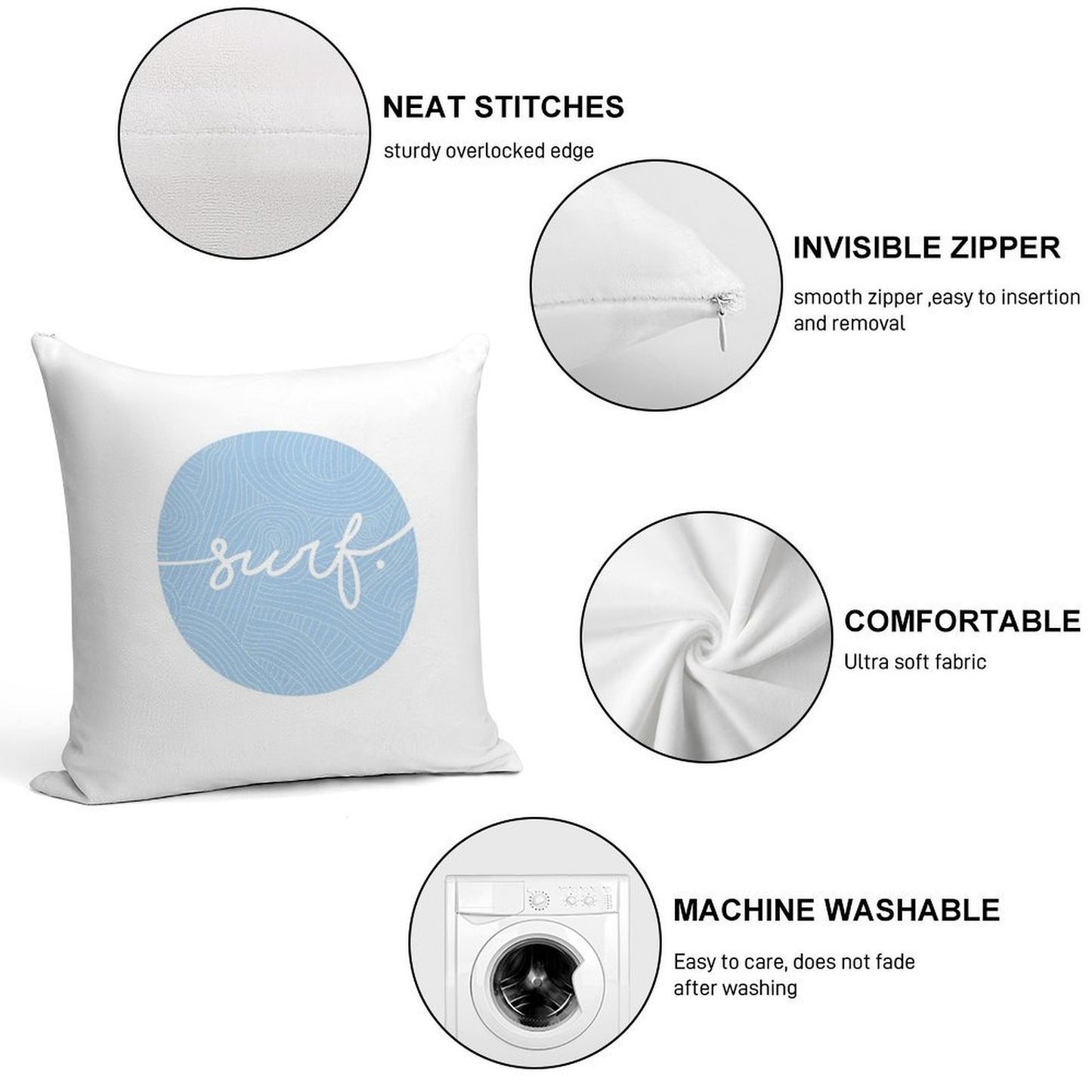 Surf. Soft Short Plush Fabric Throw Pillow