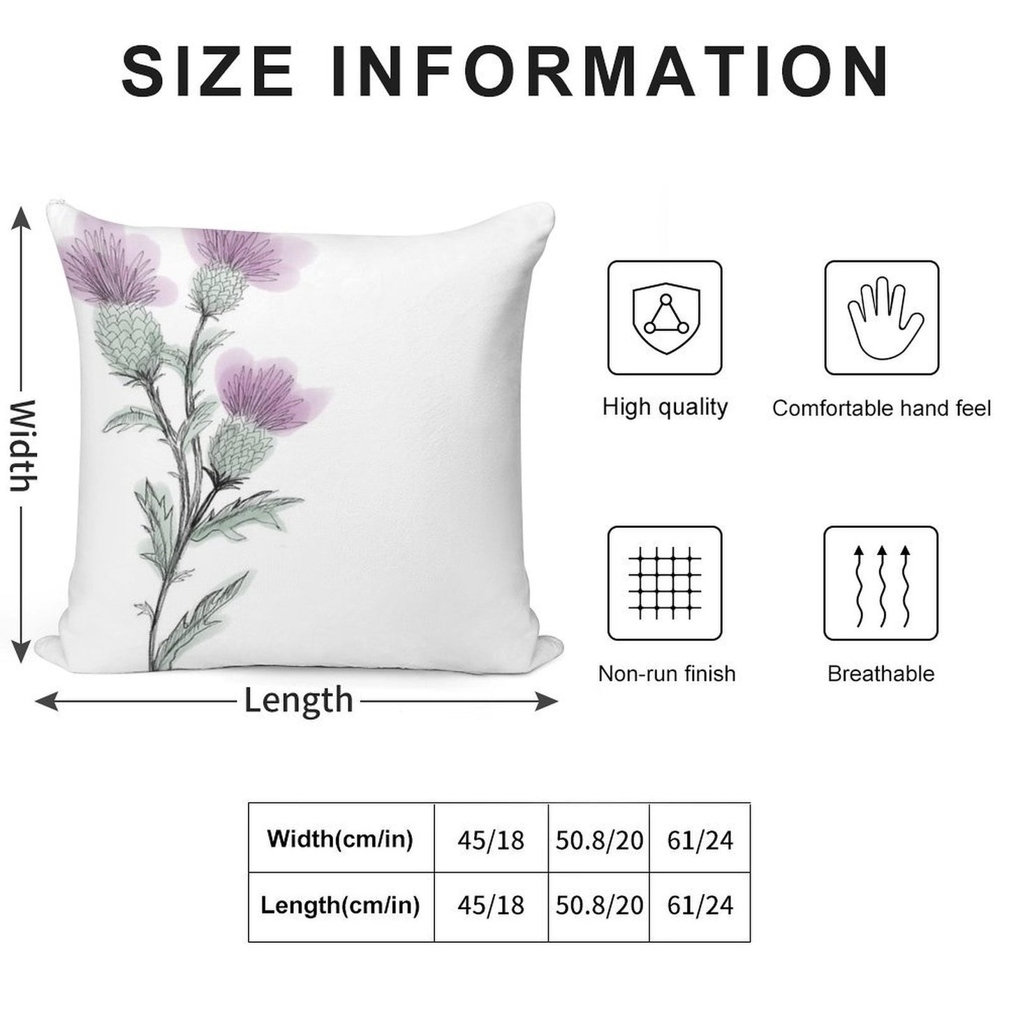 Watercolor Thistle Soft Decorative Cover Throw Pillow