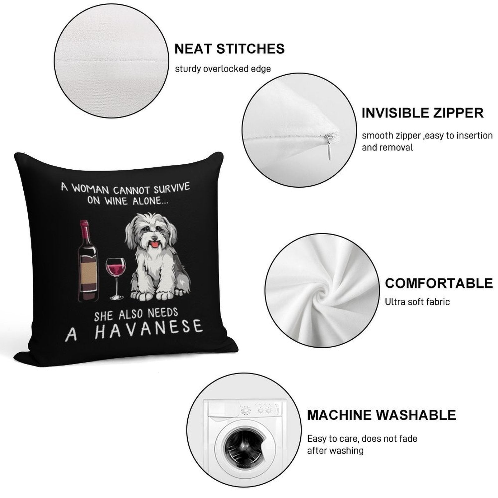 Havanese And Wine Funny Dog Soft Home Decor Throw Pillow