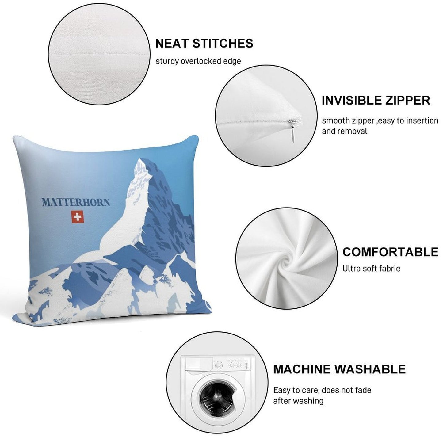 Matterhorn,Zermatt,Switzerland,Ski Poster Soft Anti-Pilling Throw Pillow