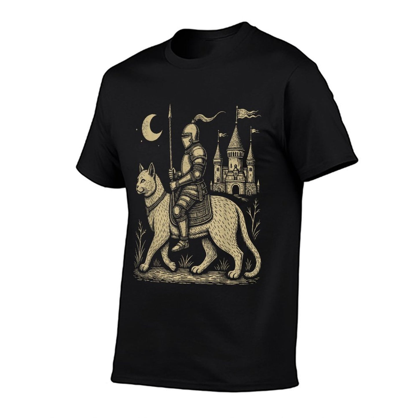 Weird Medieval Cat Middle Ages Armored Knight Riding Cat Relaxed-fit T-Shirt
