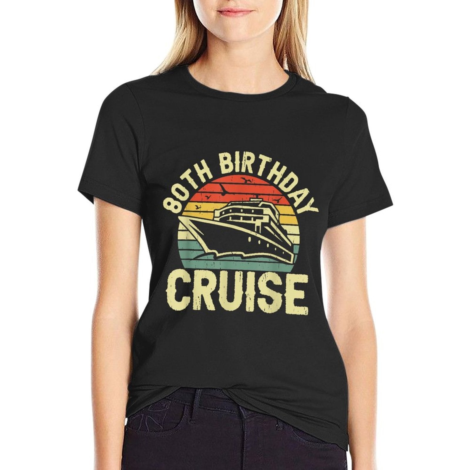 80th Birthday Cruise 80 Years Old Crew Matching Party Family  Heathered Texture T-Shirt