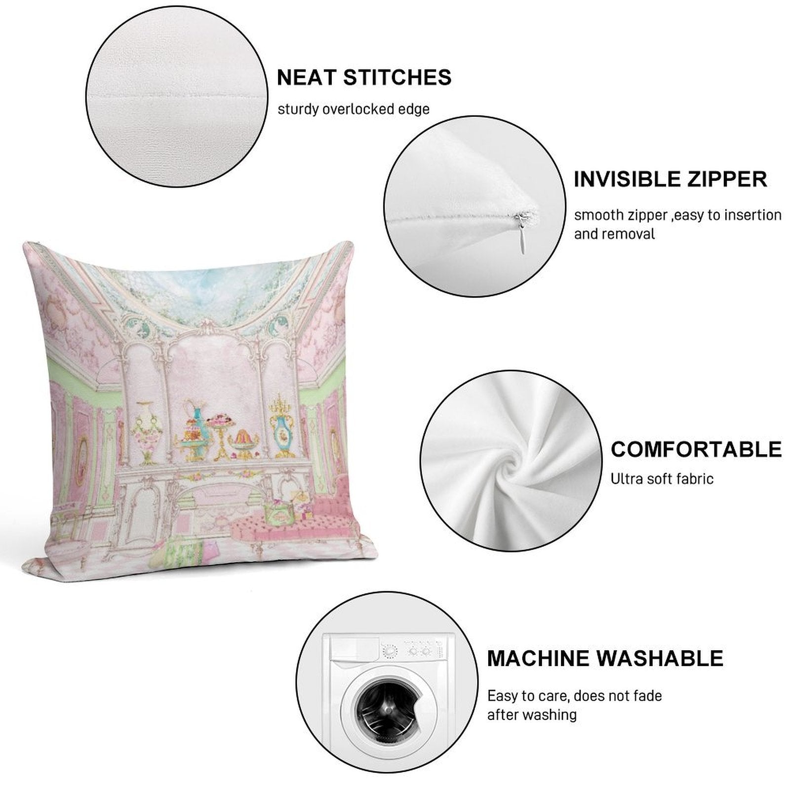 French Patisserie, Marie Antoinette Pink Cake Shop Diorama Soft Style Accent Throw Pillow