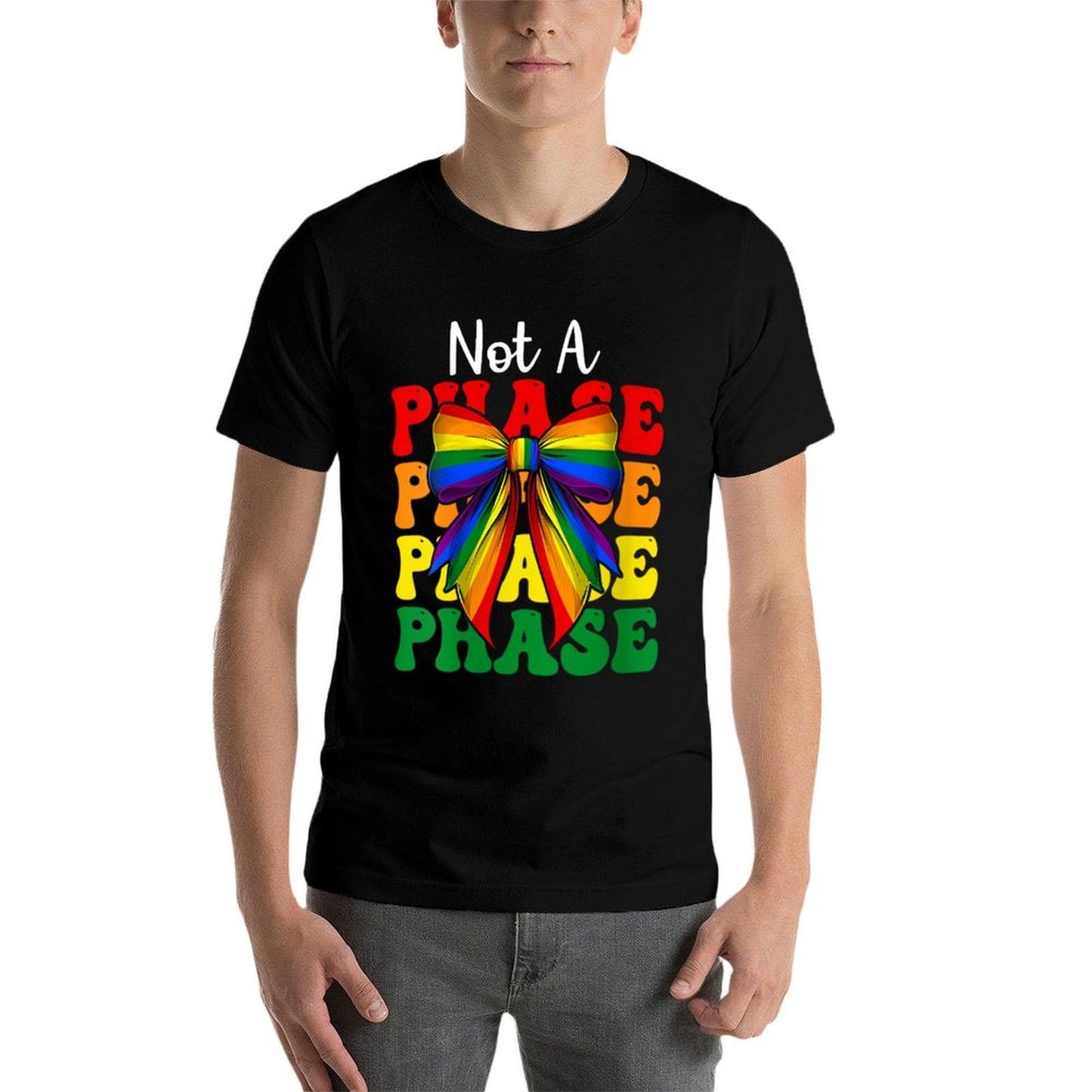 Womens Gay Pride Rainbow LGBTQ Girl Coquette Bow Not A Phase Easy-care T-Shirt
