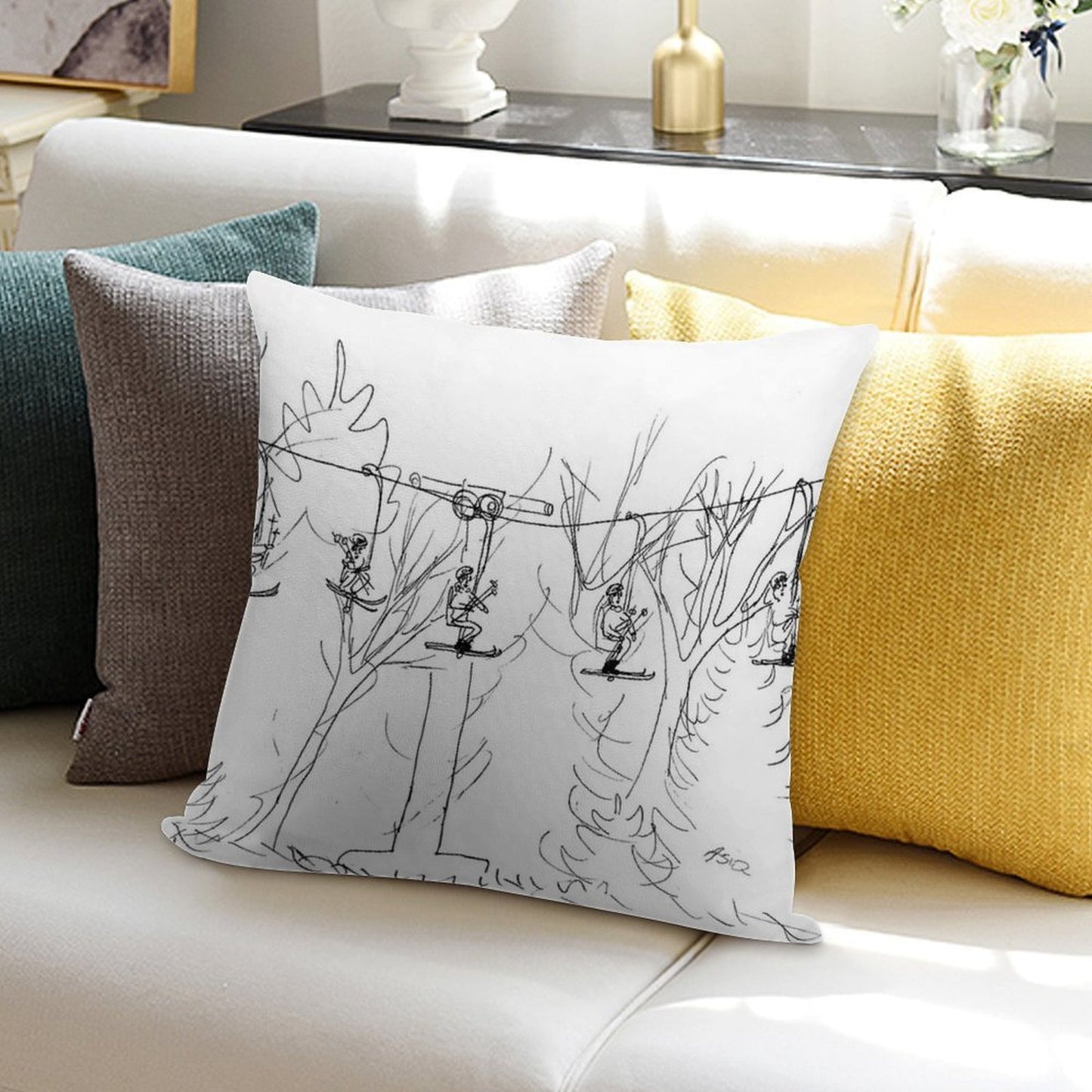 Ski Lift Soft Ultra-Soft Texture Throw Pillow