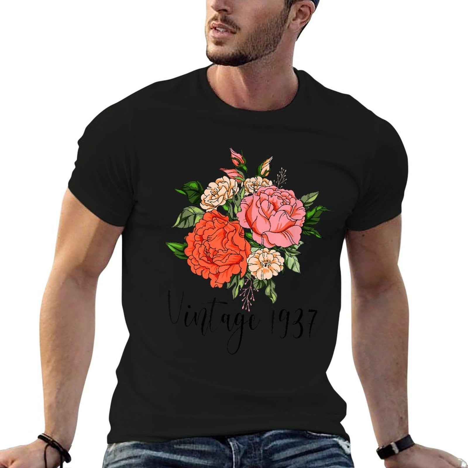 87th Birthday Women Vintage 1937 Cute Rose Carnation Flower  Quick-drying T-Shirt