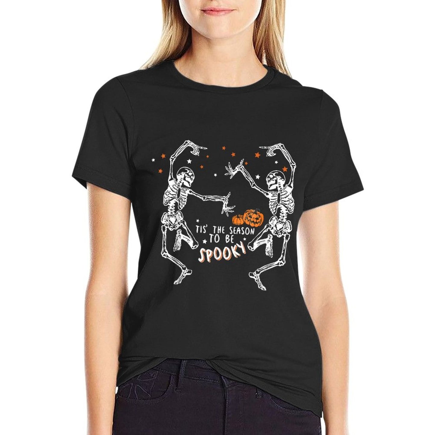 Tis The Season To Be Spooky Fall Halloween Dancing Skeleton  Tagless Design T-Shirt