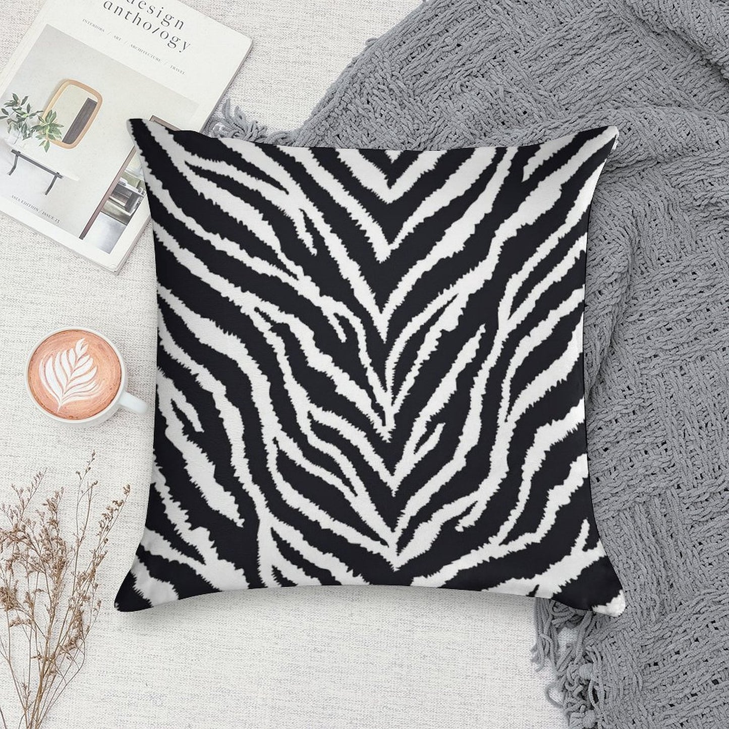 Zebra Fur Print Soft Gift Ready Throw Pillow