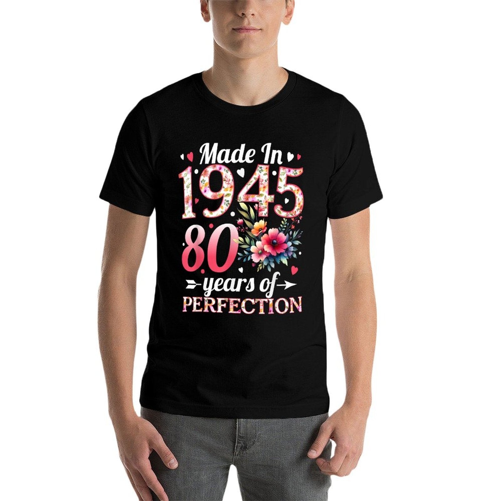 80 Year Old Made In 1945 Floral 80th Birthday Women  Eco-friendly Material T-Shirt