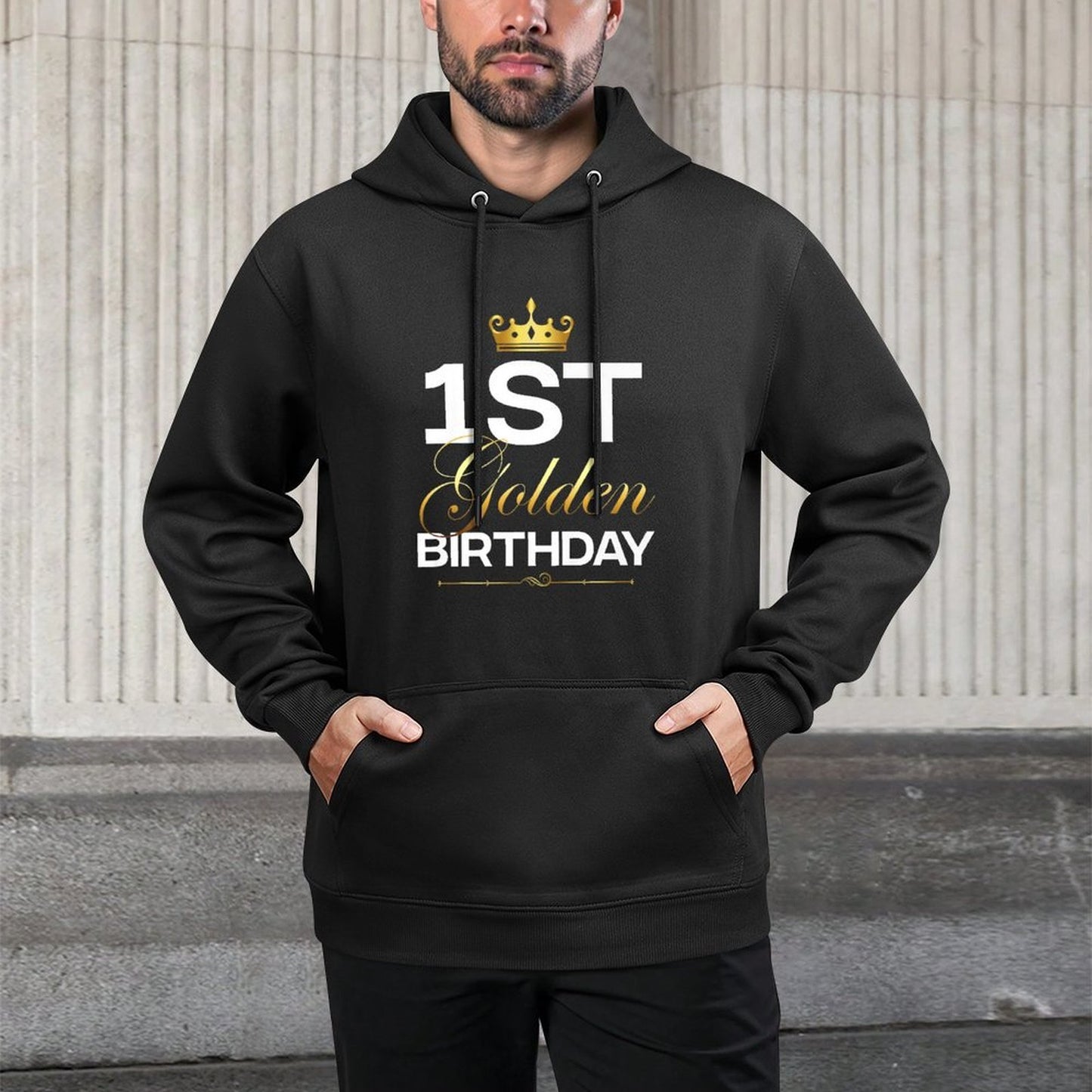 1st B-Day Golden Birthday Age Crown 1 Year Old Birthday Premium Kangaroo Pocket Hoodie