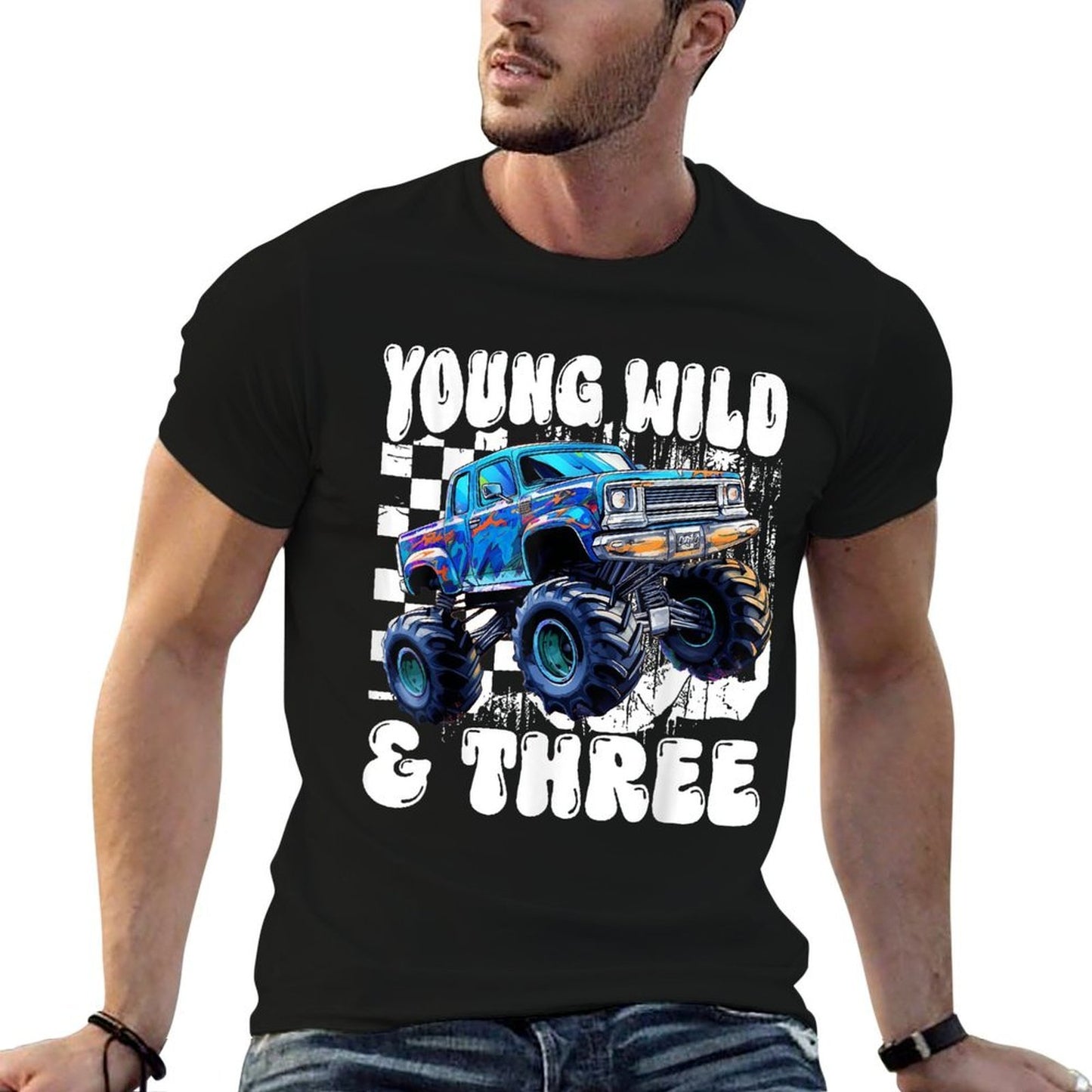 3rd Birthday Monster Truck Young Wild And Three 3 Year Old  Tagless Design T-Shirt