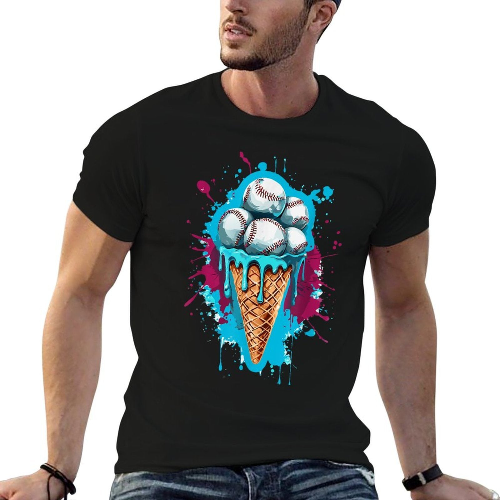 Baseball Ice Cream Watercolor  Easy-care T-Shirt