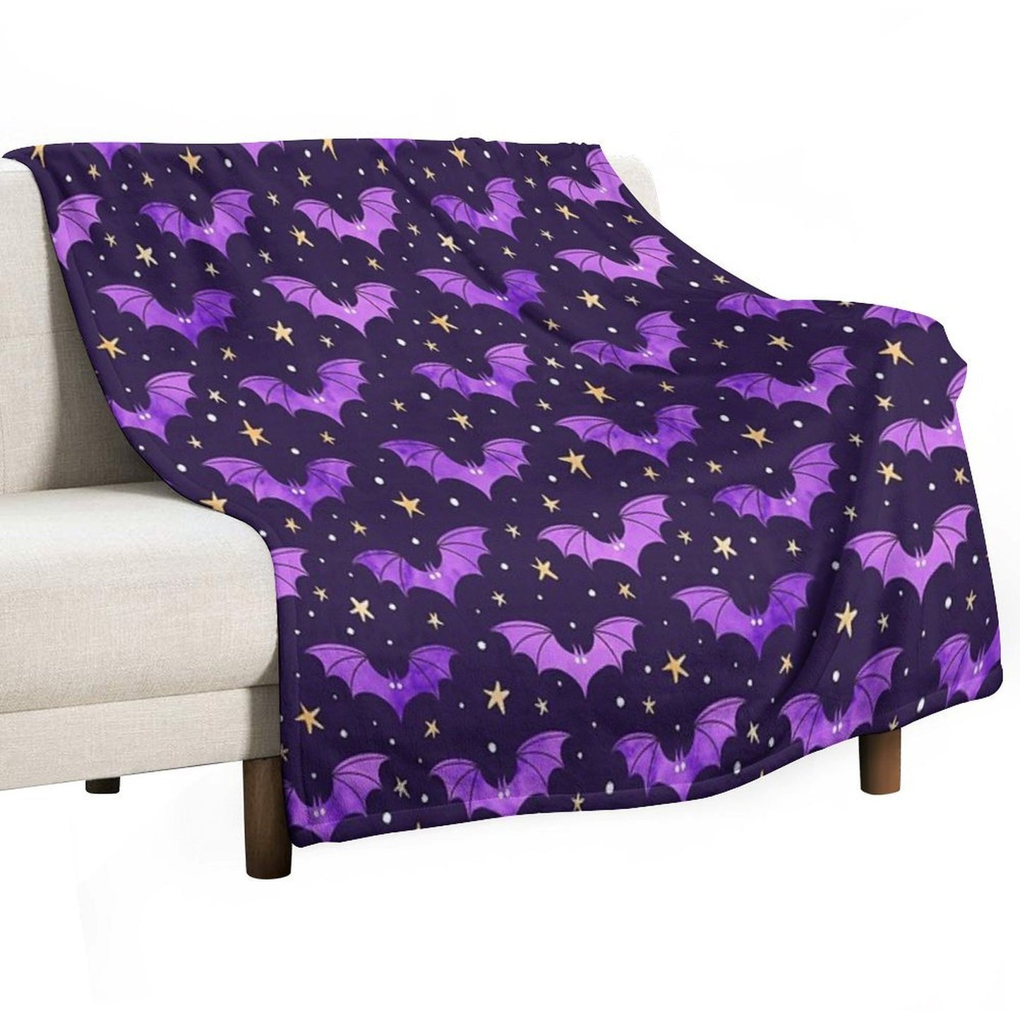 Watercolor Bats Purple on Black Comfort Throw Blanket
