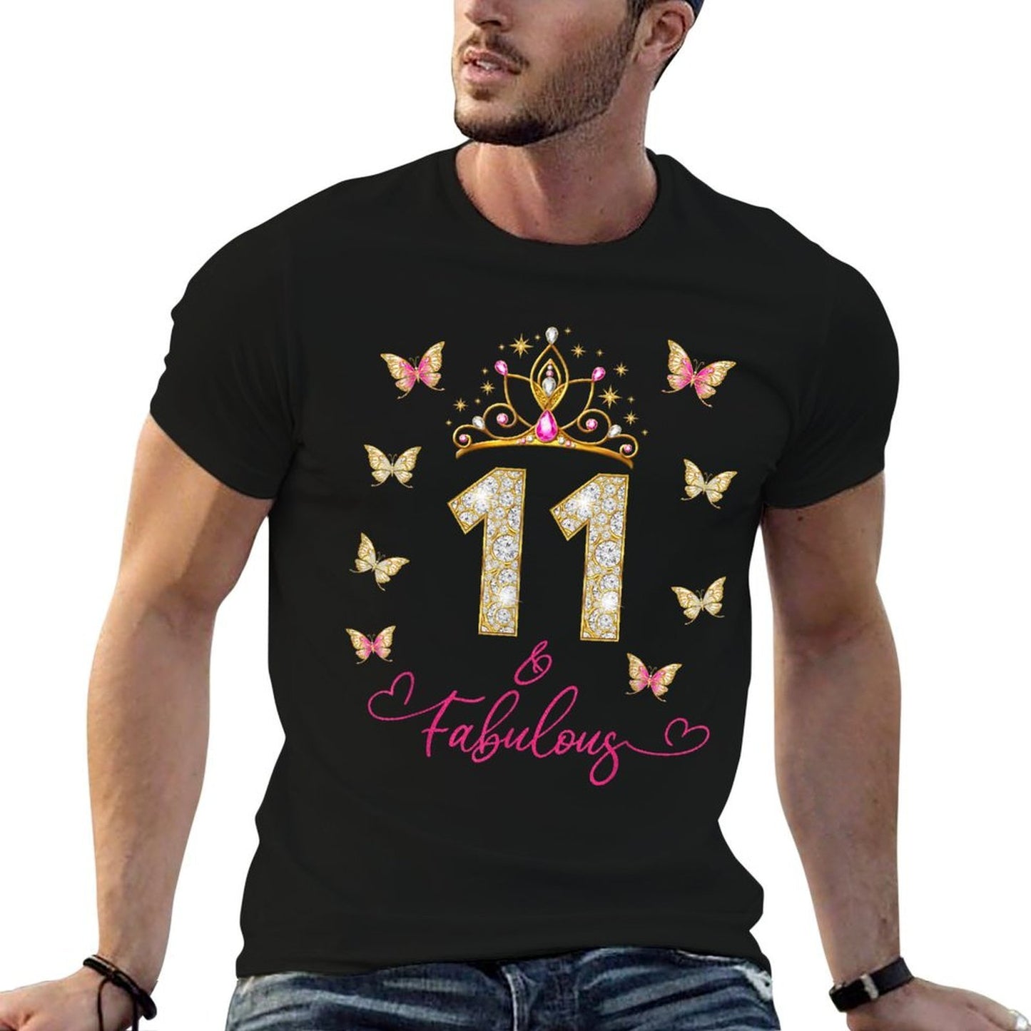 11 And Fabulous, 11 Years Old Girls, 11th Birthday Heathered Texture T-Shirt