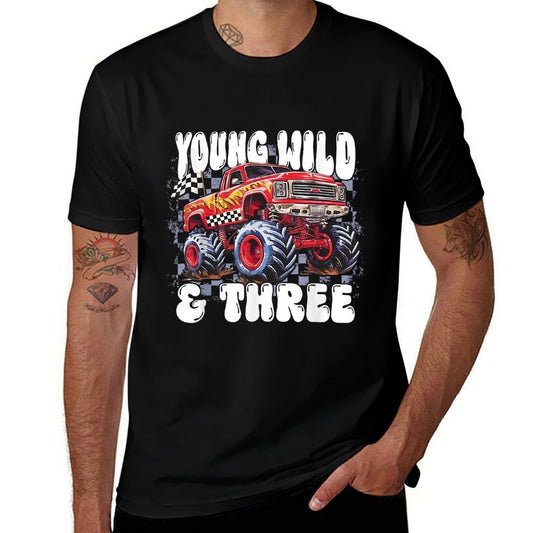 3rd Birthday Monster Truck Young Wild And Three 3 Year Old  Easy-care T-Shirt