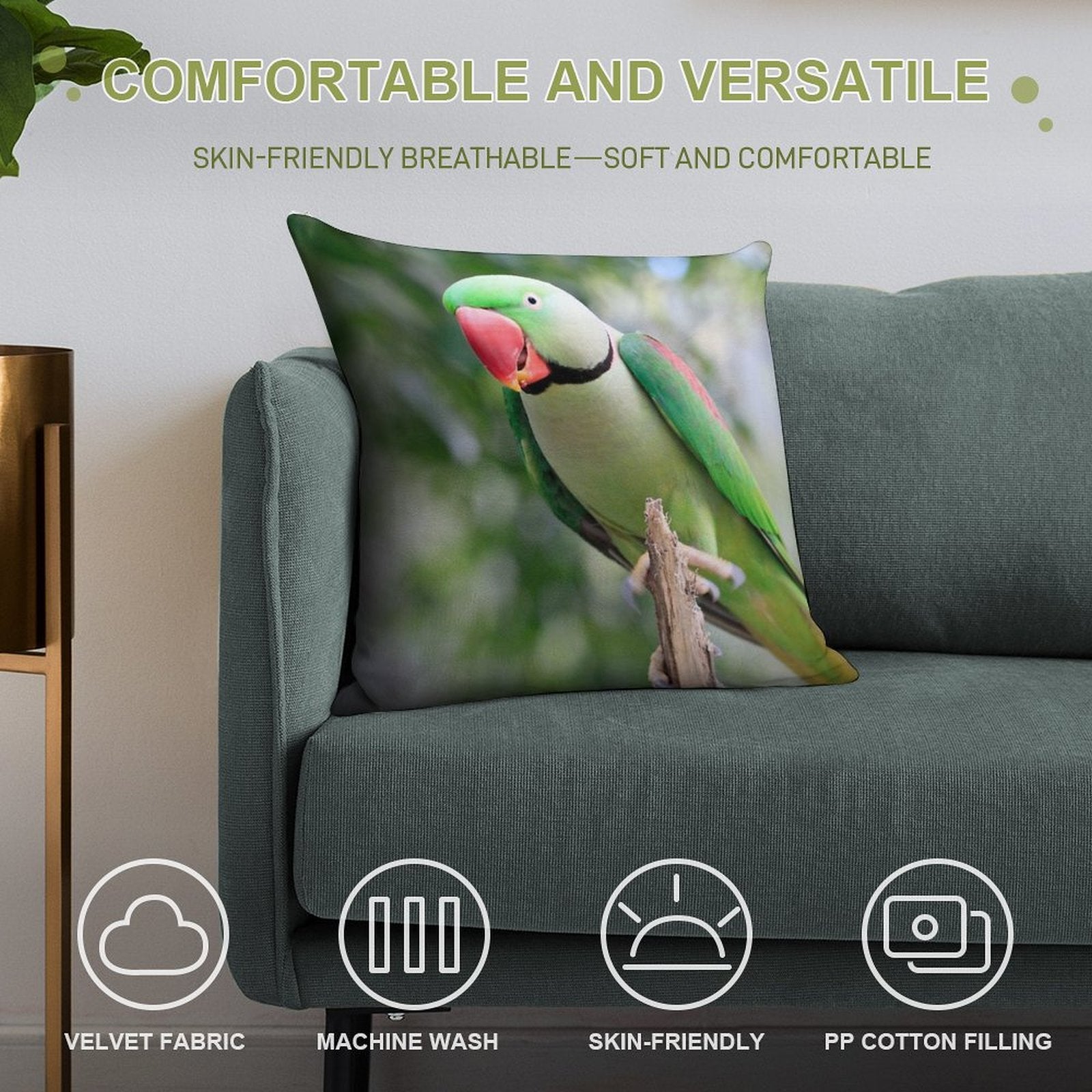 Alexandrine Parrot Soft Ultra-Soft Texture Throw Pillow