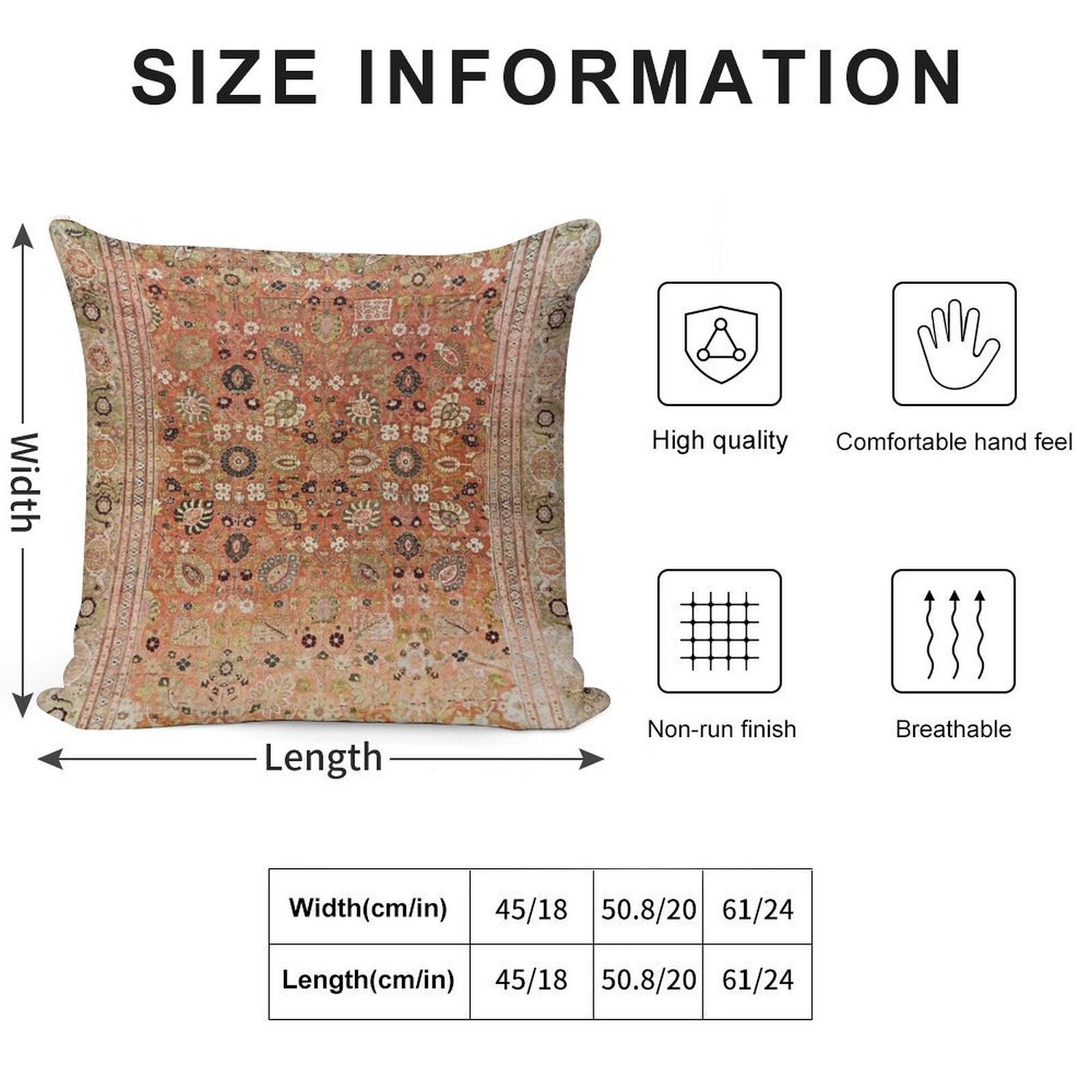 Antique Tabriz Persian Rug Print Soft Warmth Comfort Throw Pillow
