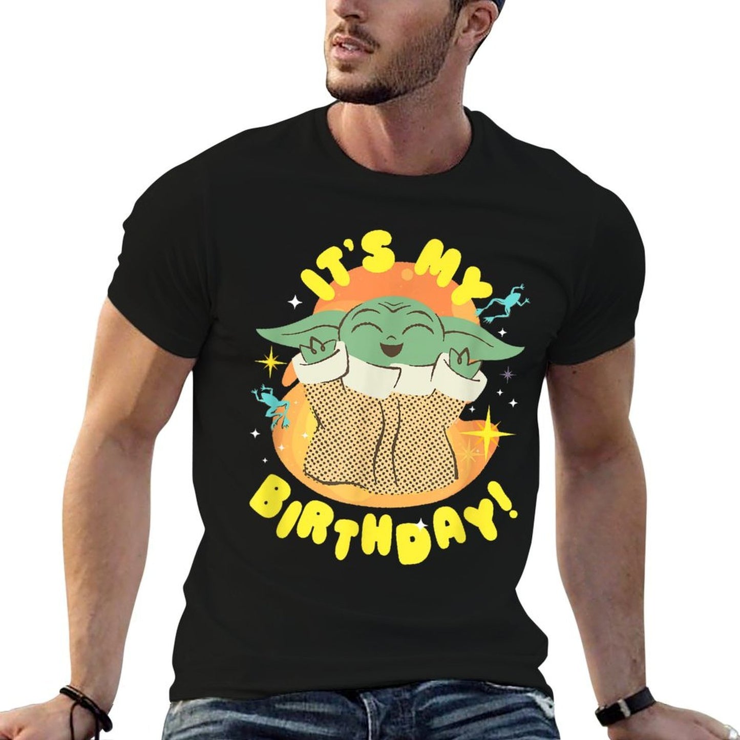 Star Wars Mandalorian Grogu Happy Frogs It’s My Birthday! Oversized Silhouette T-Shirt