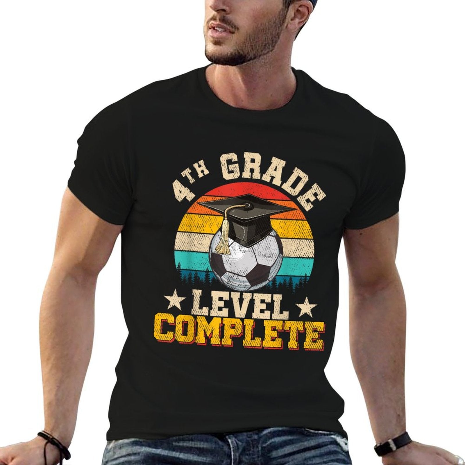4th Grade Level Complete Soccer Boy Girl Last Day Of School  Fade-proof Color T-Shirt