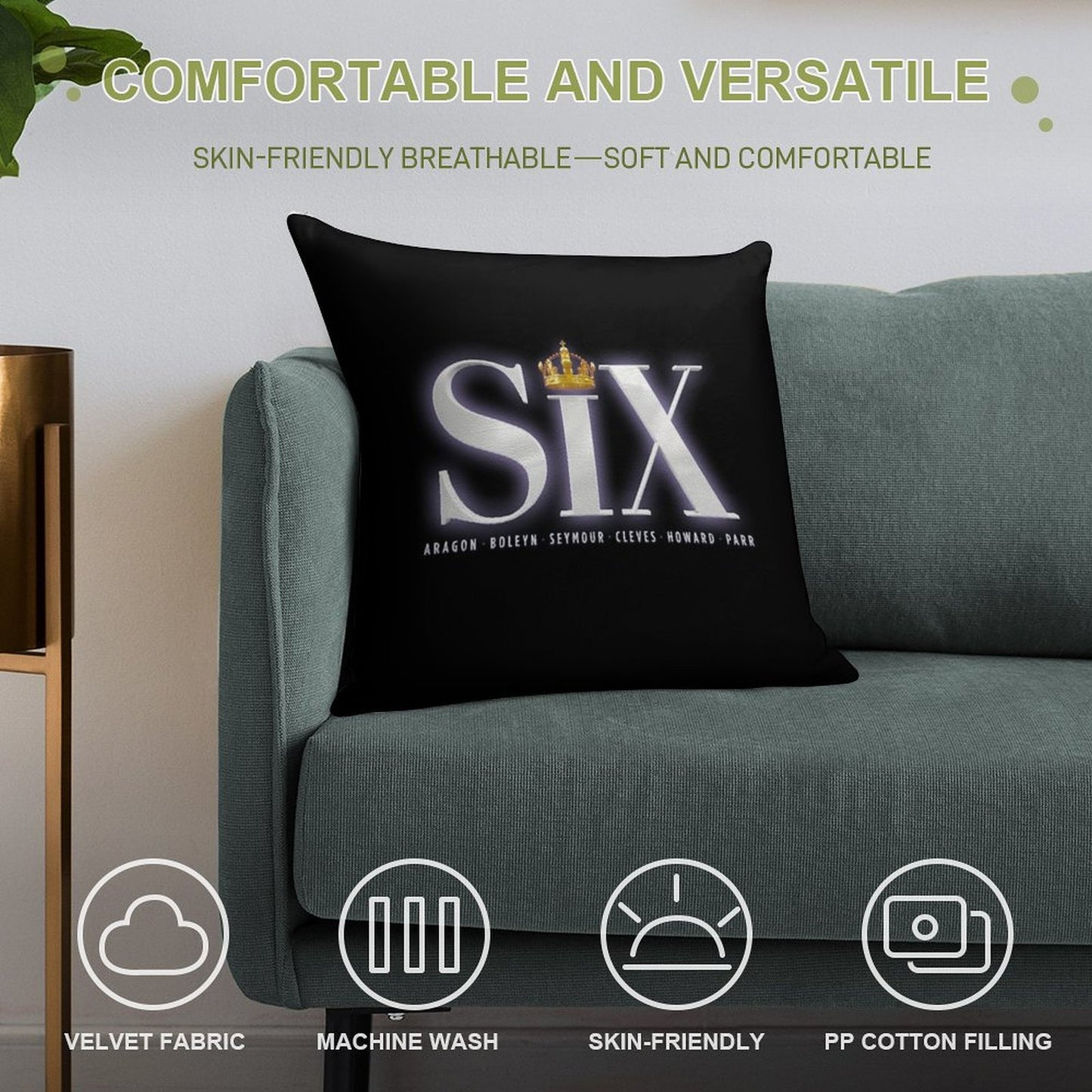 Six The Musical Logo Soft Bedroom Essential Throw Pillow