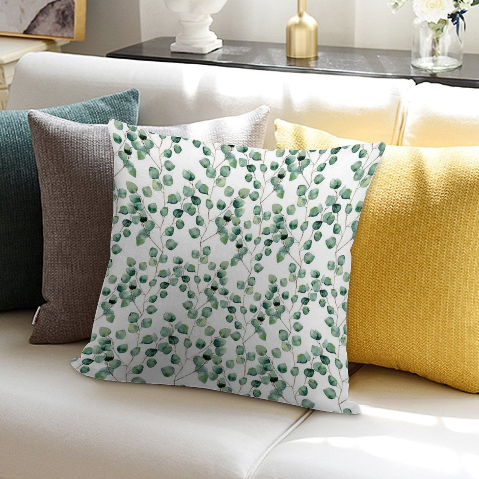 Silver Dollar Eucalyptus Soft Decorative Cover Throw Pillow