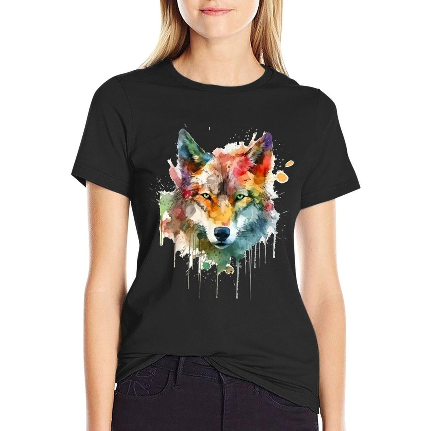 Wolf Head Watercolor Polyester Blend T-Shirt