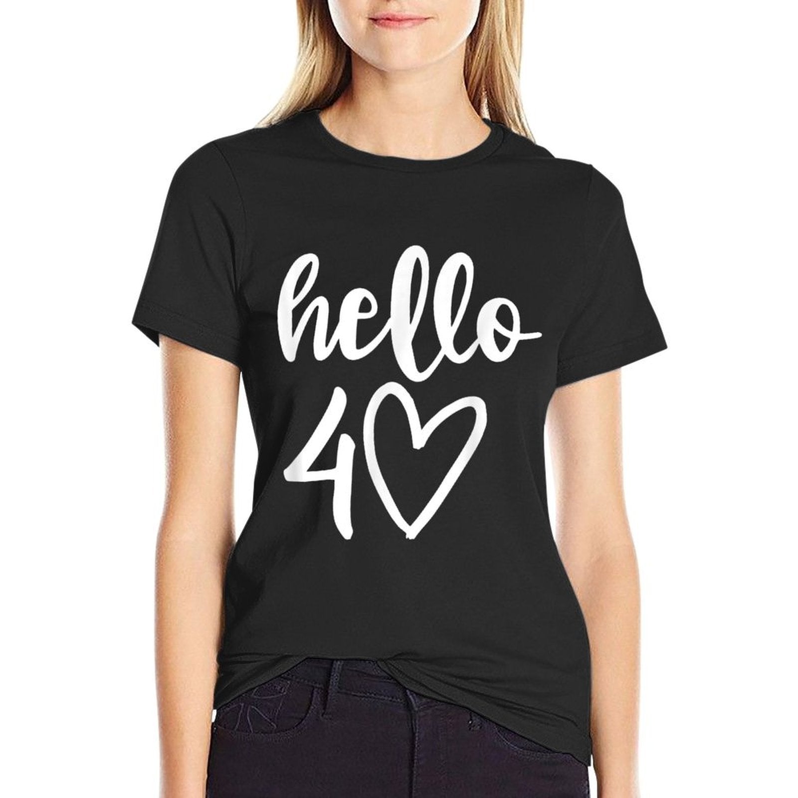 Hello 40 Heart, Hello Forty, 40th Birthday  Trendy Pattern T-Shirt