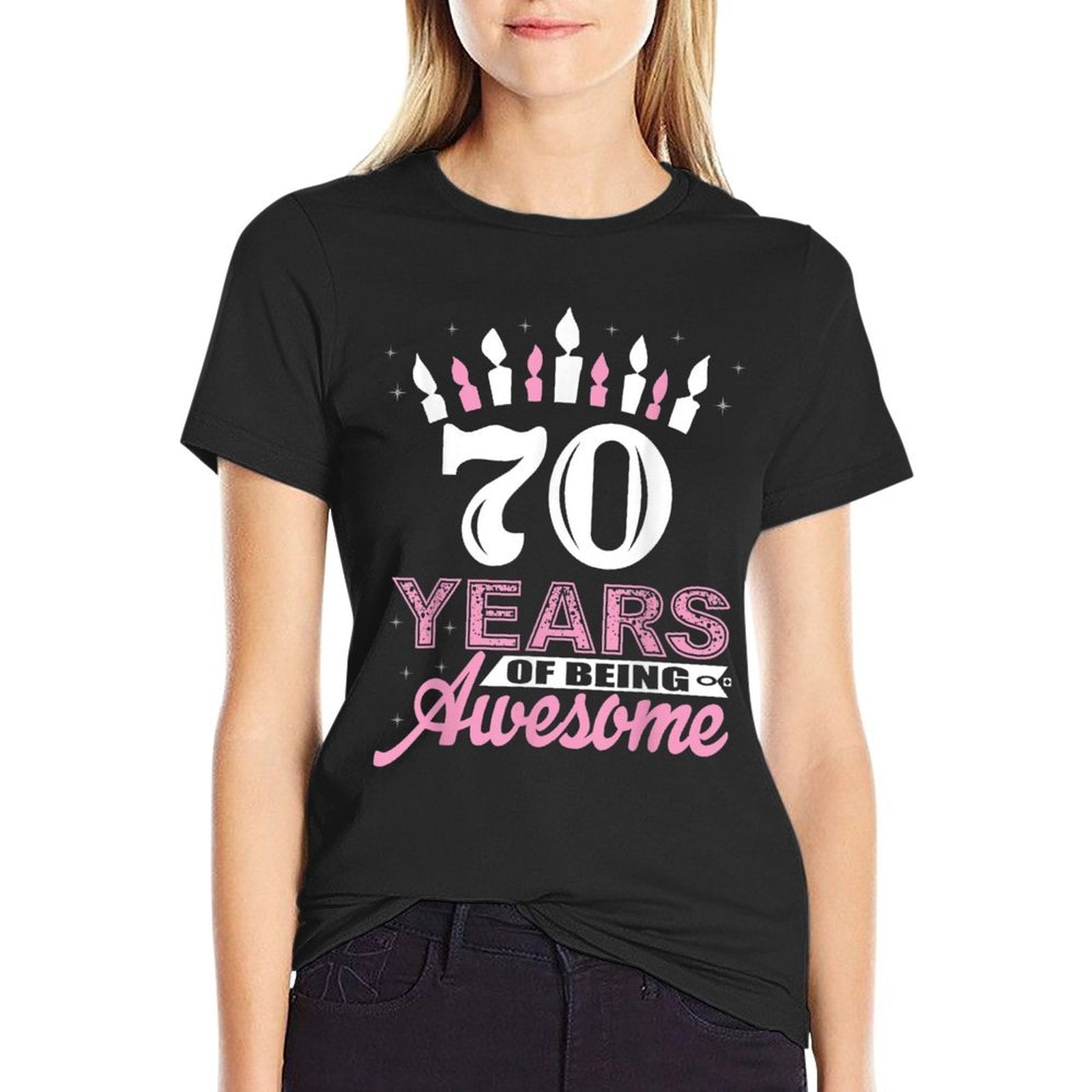 70 Years Old 70th Birthdays For Women - Candle Gift  Wrinkle-resistant T-Shirt