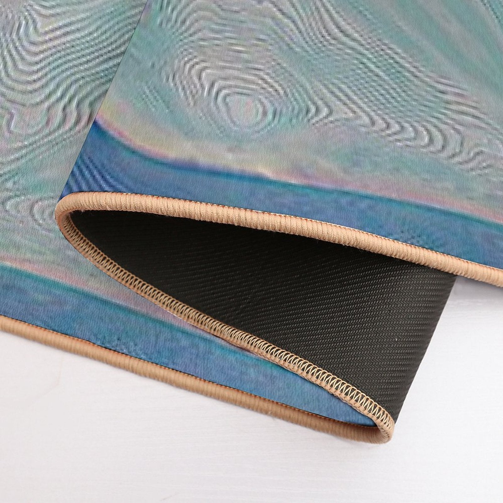 4 Bright Leaf Shapes, with Line Texture, Background Blue  Toxin-Free Bath Mat