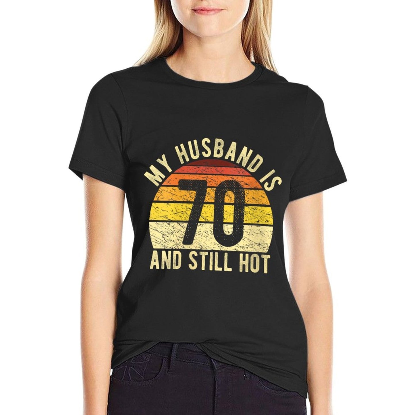 Womens My Husband Is 70 Year Old Man 70th Birthday Lightweight T-Shirt