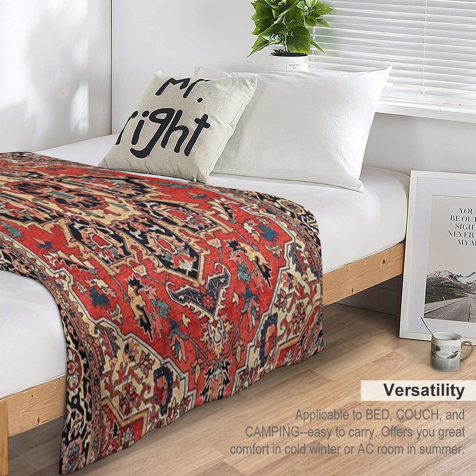 Serapi Antique Persian Carpet Print Plush Throw Blanket