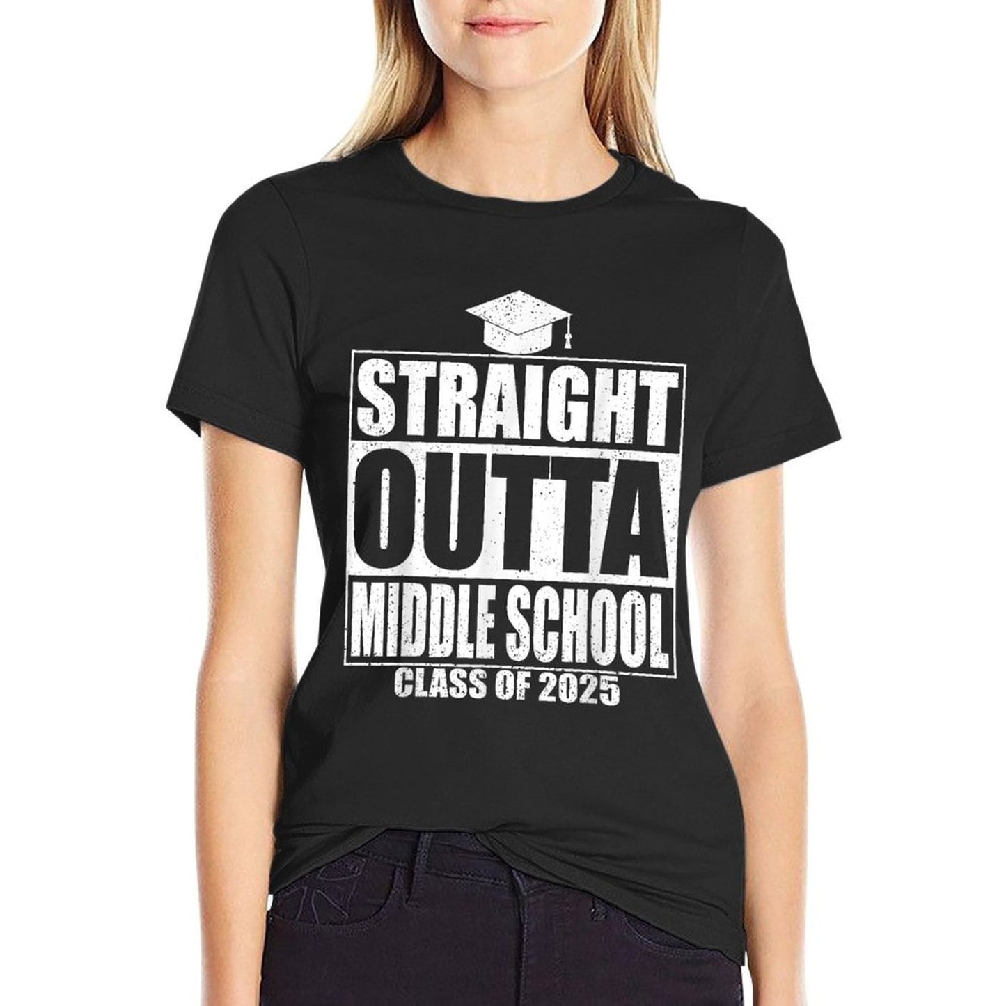 Straight Outta Middle School Graduation Gifts Class Of 2025 Cotton T-Shirt