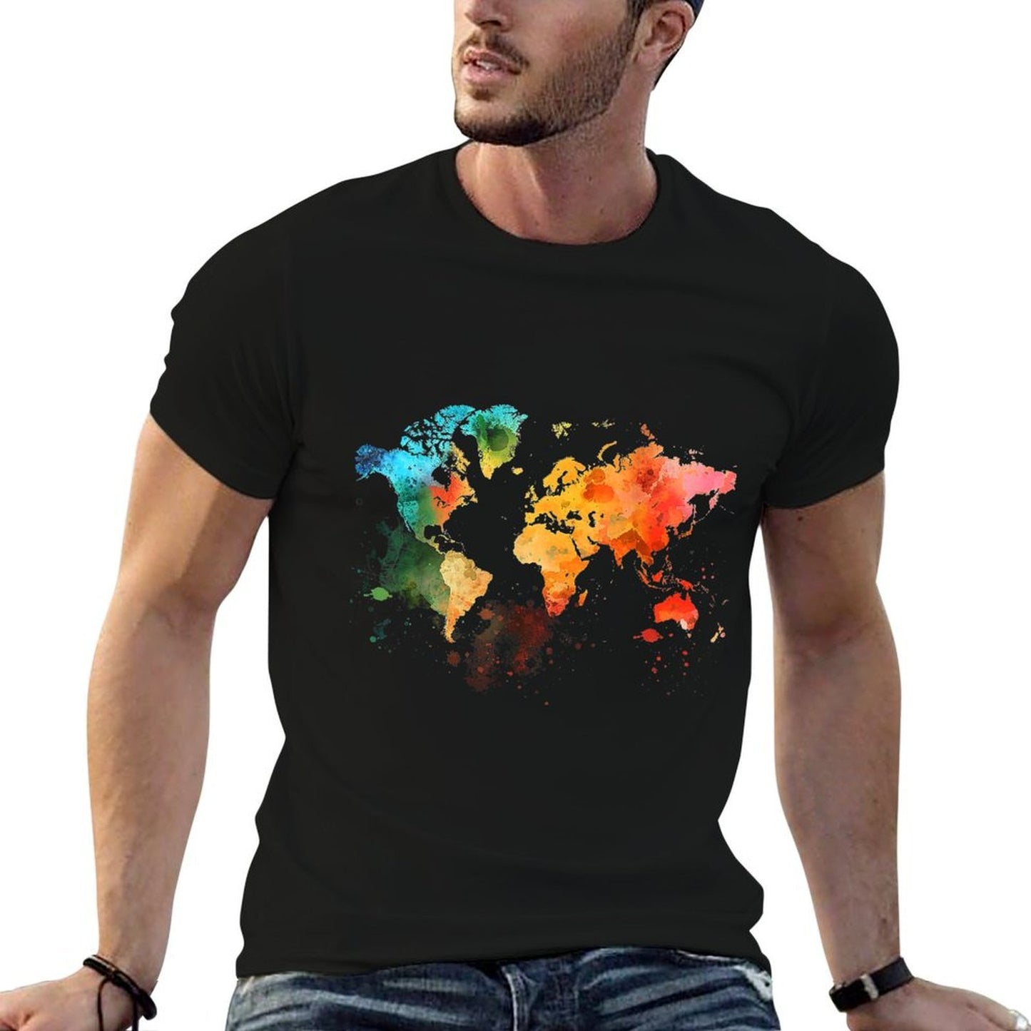 World Map Watercolor Polyester Blend T-Shirt