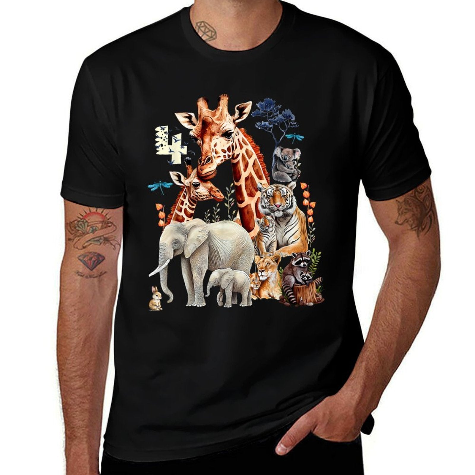 Animal Theme 4th Birthday 4 Year Old Zoo Jungle Safari Squad  Graphic-printed T-Shirt