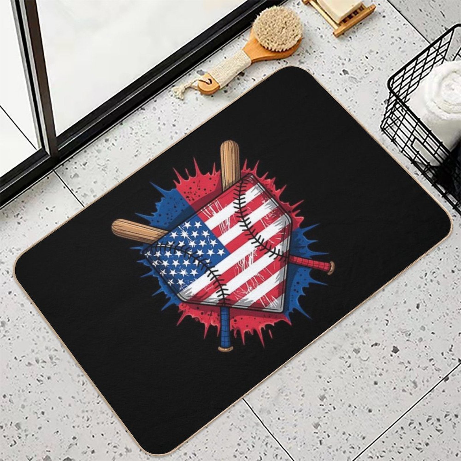 Baseball Drip Ice Cream Patriotic American Flag 4th Of July  Easy Maintenance Bath Mat
