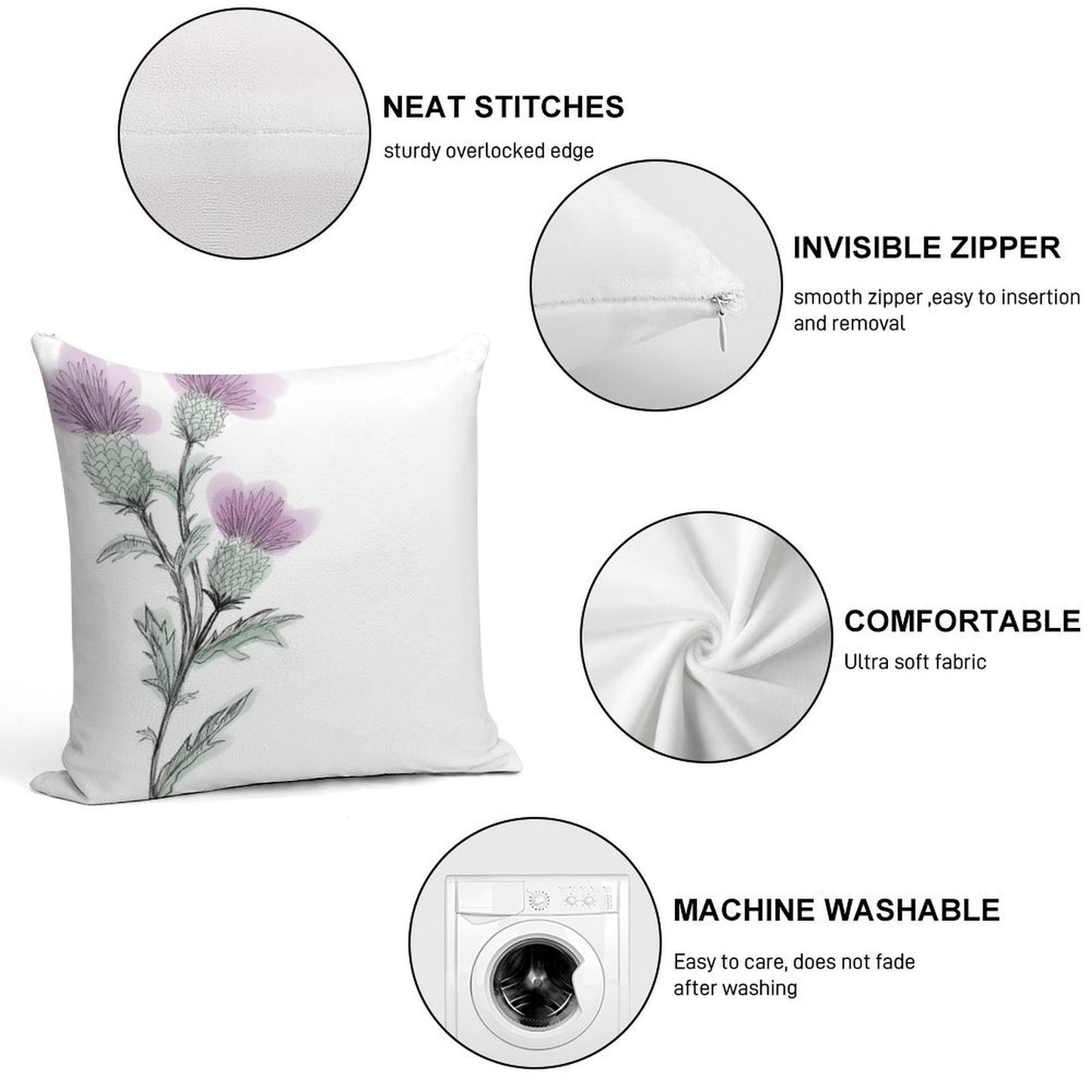 Watercolor Thistle Soft Decorative Cover Throw Pillow