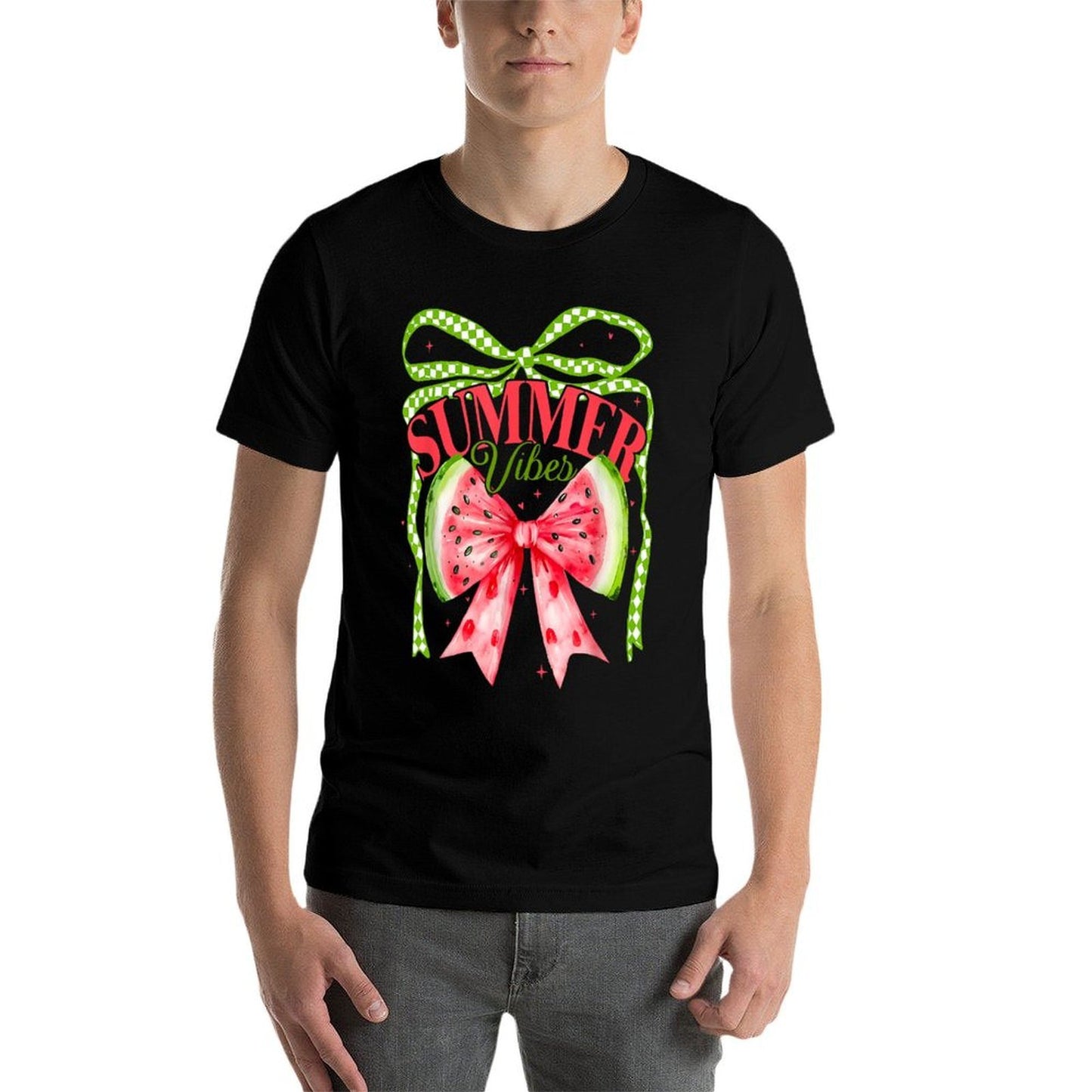 Summer Vibes Coquette Watermelon Bow Hello Summer Beach Girl Wrinkle-resistant T-Shirt