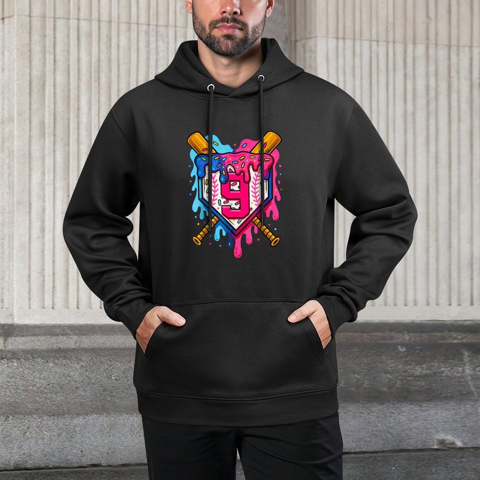 9th Baseball Birthday Ice Cream Drip Boys Girls 9 Years Relaxed Fit Hoodie