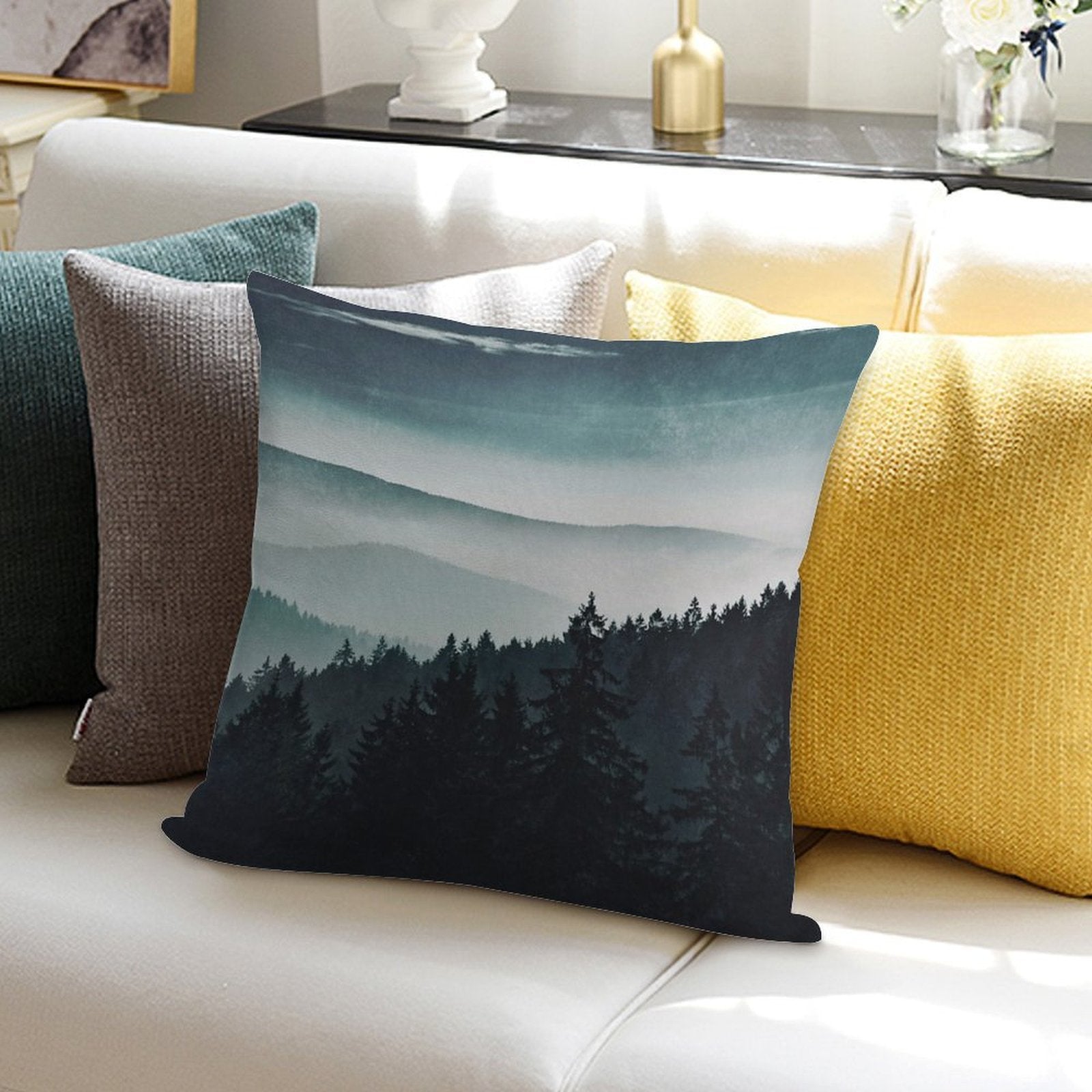Mountain Light Soft Short Plush Fabric Throw Pillow