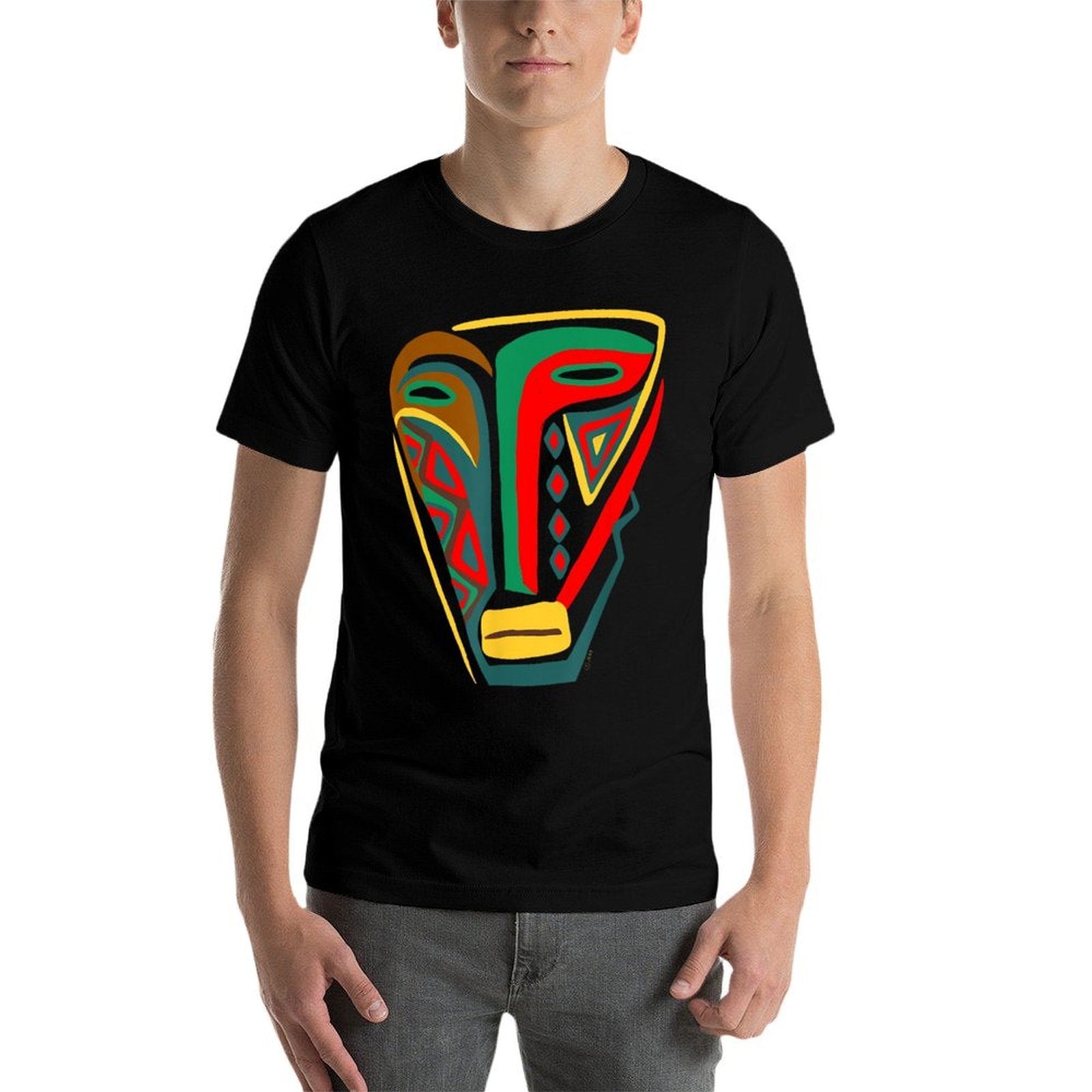 African Mask Outsider Art Abstract Graphic  Cotton T-Shirt