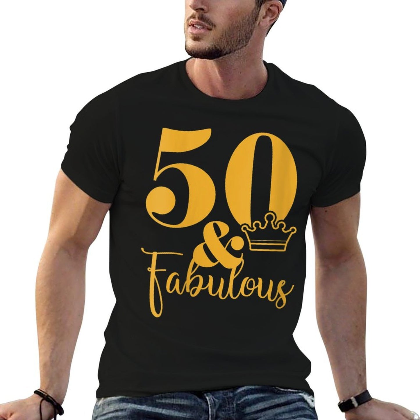 Womens 50 And Fabulous 50th Birthday Party Crown Rolled Sleeves T-Shirt