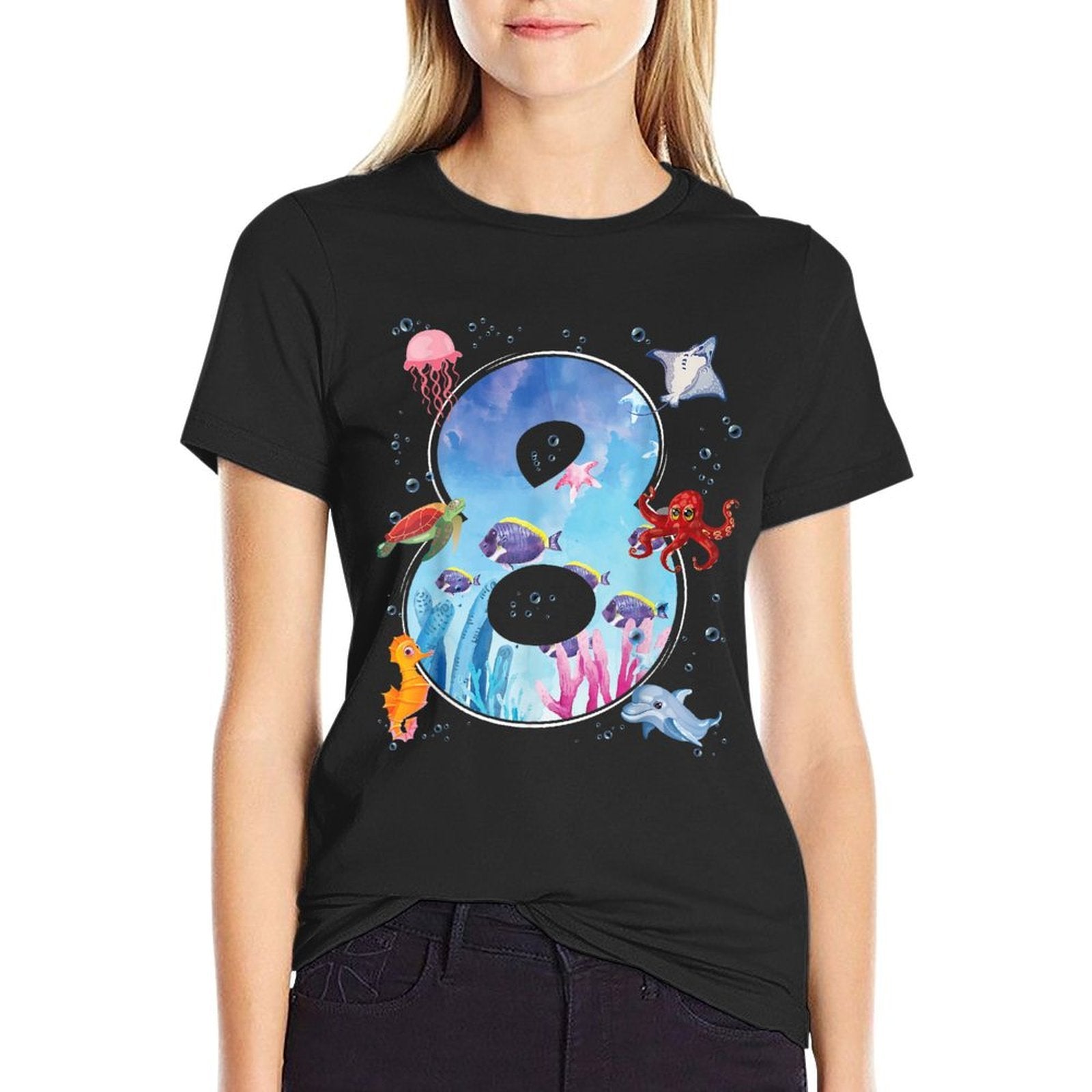 8th Birthday Party Ocean 8 Year Old Sea Fish Aquarium Boy  Vintage-inspired T-Shirt