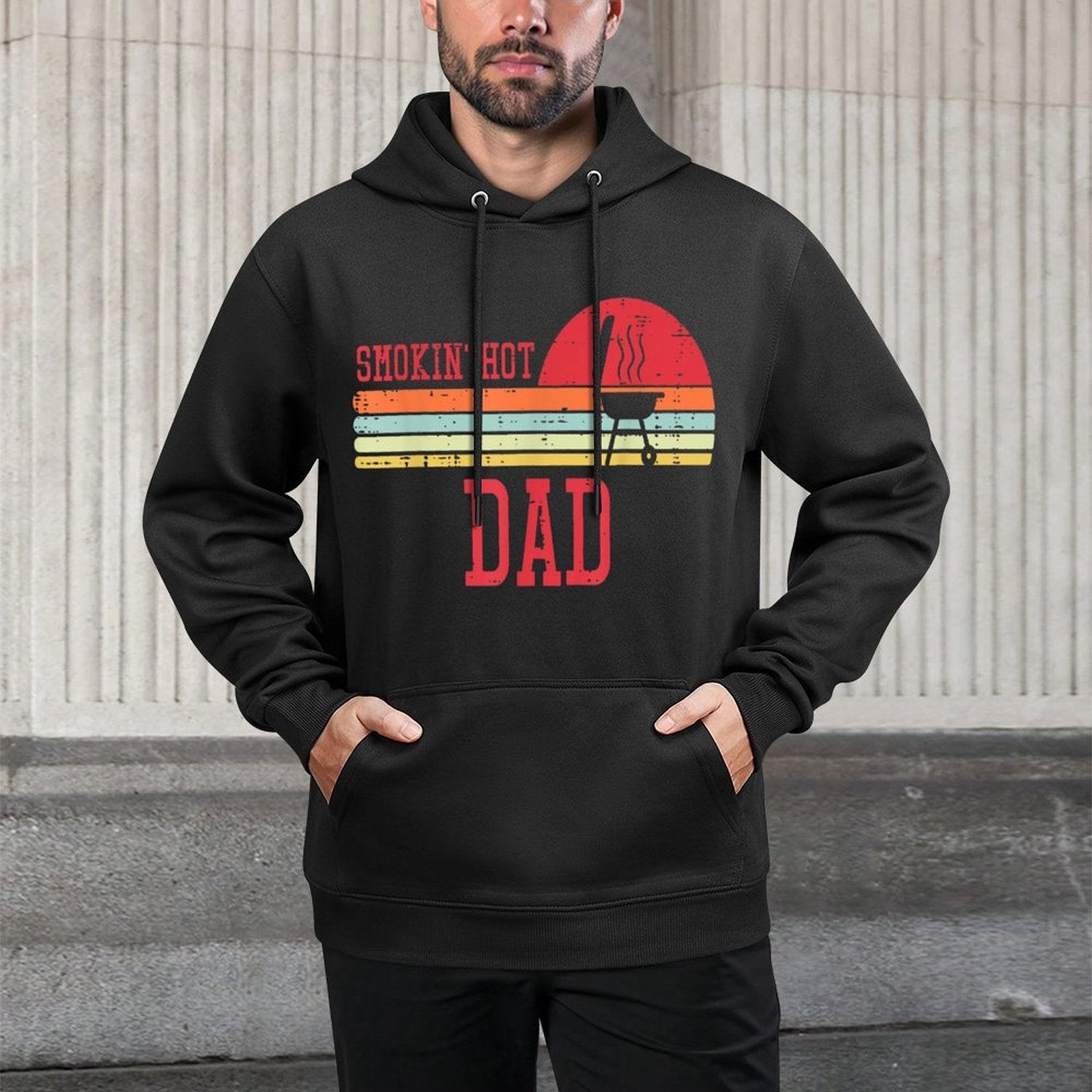 Smokin Hot Dad Chest Sunset Retro Grill Bbq Daddy Papa Men Colorfast Hoodie