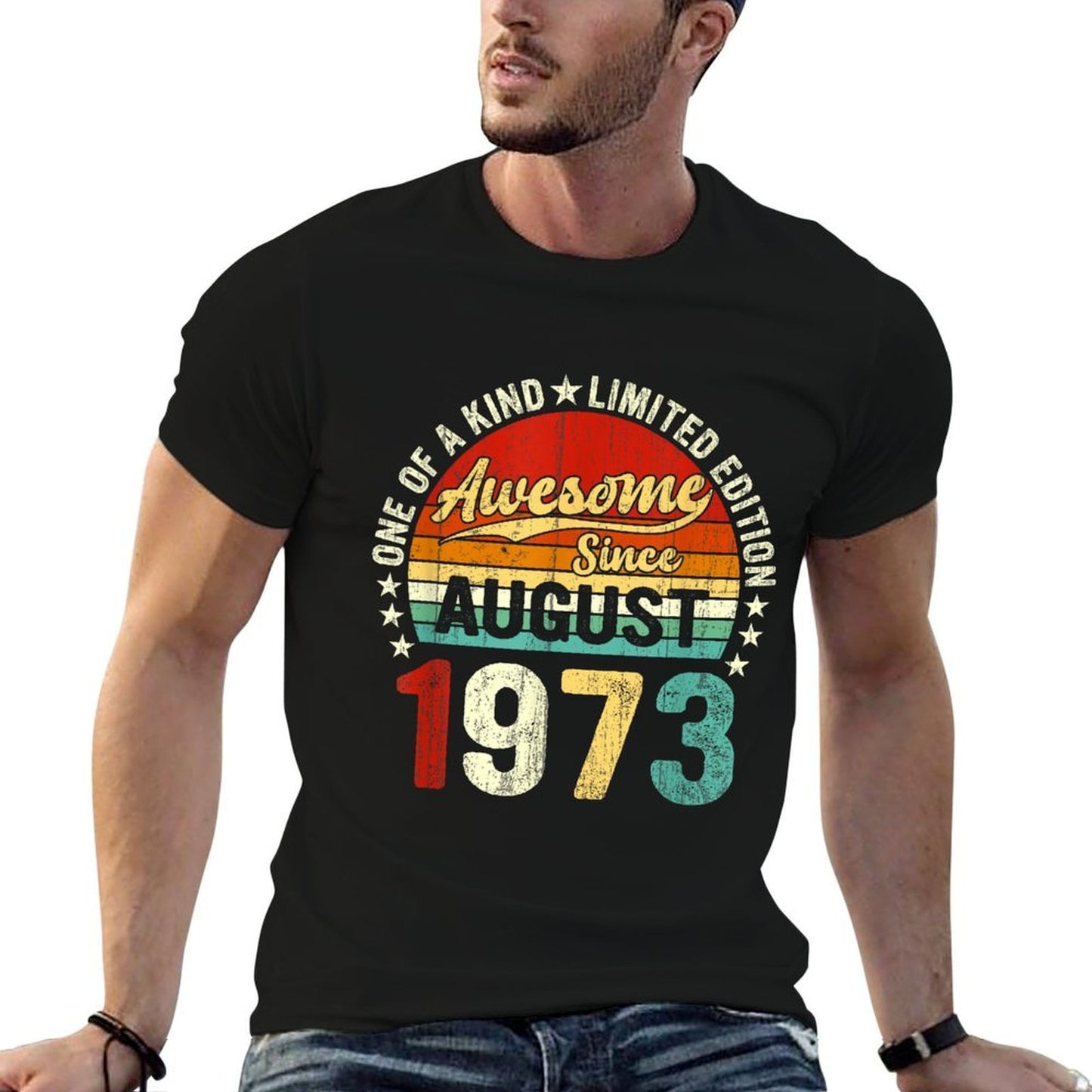 Vintage Born In August 1973 Limited Edition 50th Birthday  Polyester Blend T-Shirt