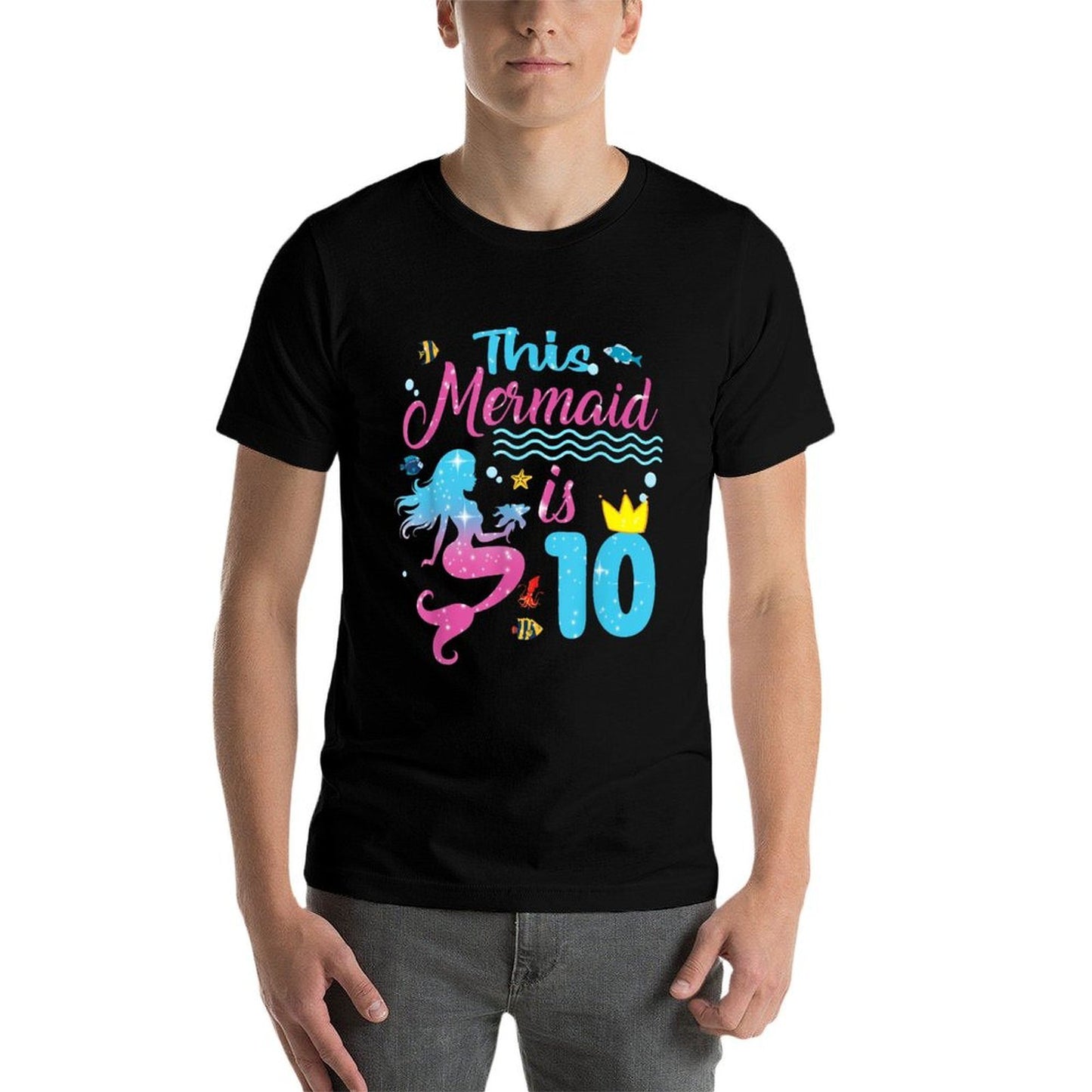 This Mermaid Is 10 Year Old Girls 10th Birthday Mermaid  Heathered Texture T-Shirt