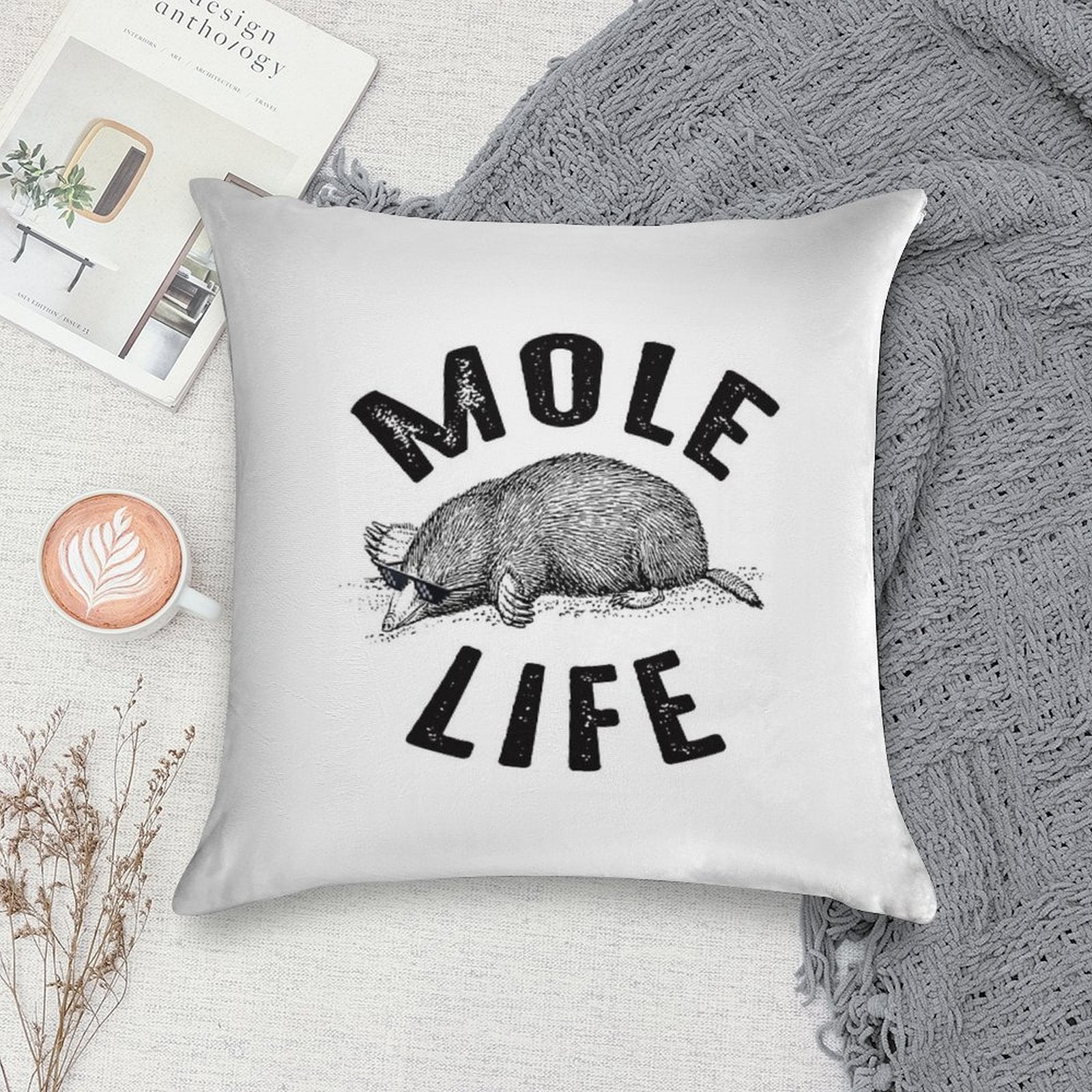 Mole Life Meme Soft Shrink-Resistant Throw Pillow
