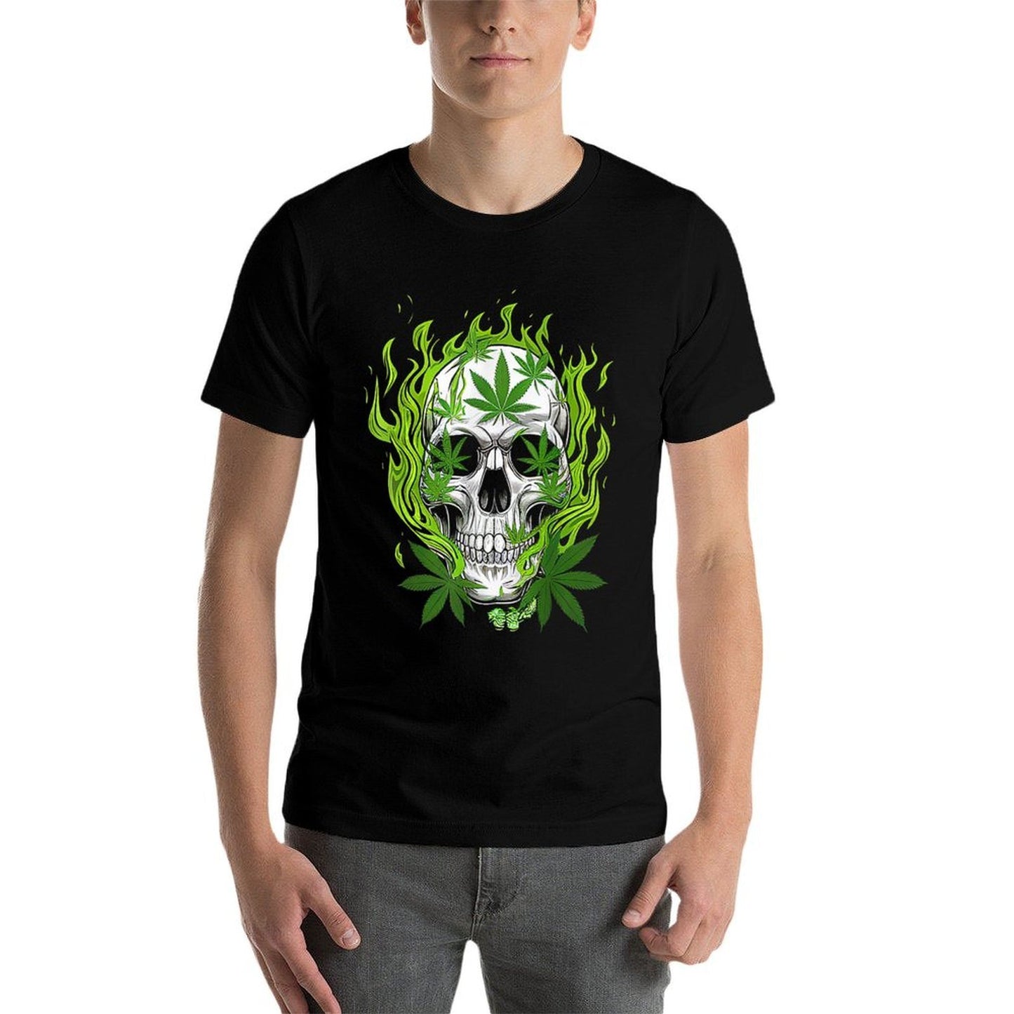 Skull of Fire Cannabis Funny Cannabis Skull  Soft T-Shirt