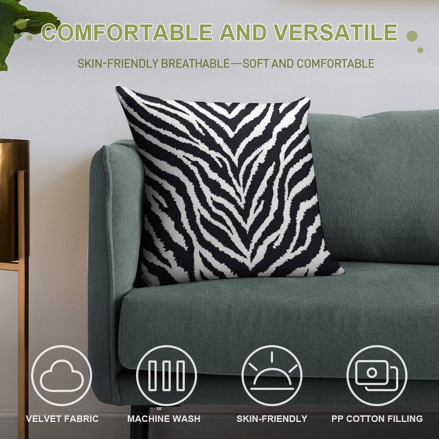 Zebra Fur Print Soft Gift Ready Throw Pillow
