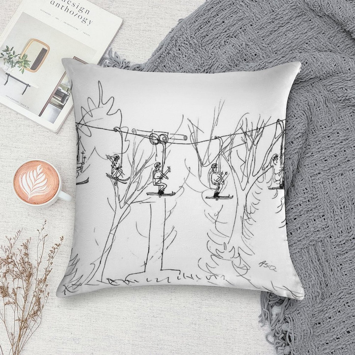 Ski Lift Soft Ultra-Soft Texture Throw Pillow