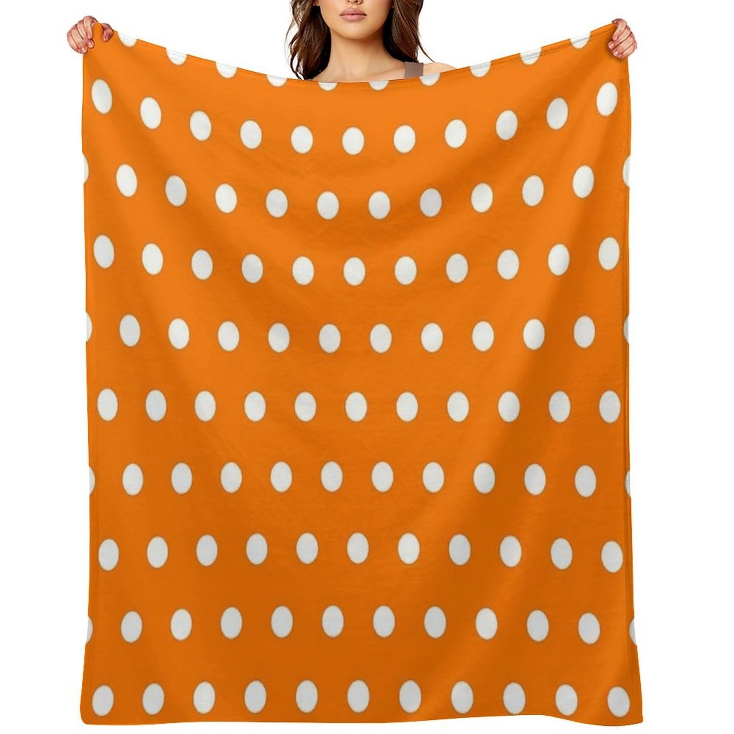 White And Calendula Orange Textured Polka Dot Grid Plush Throw Blanket